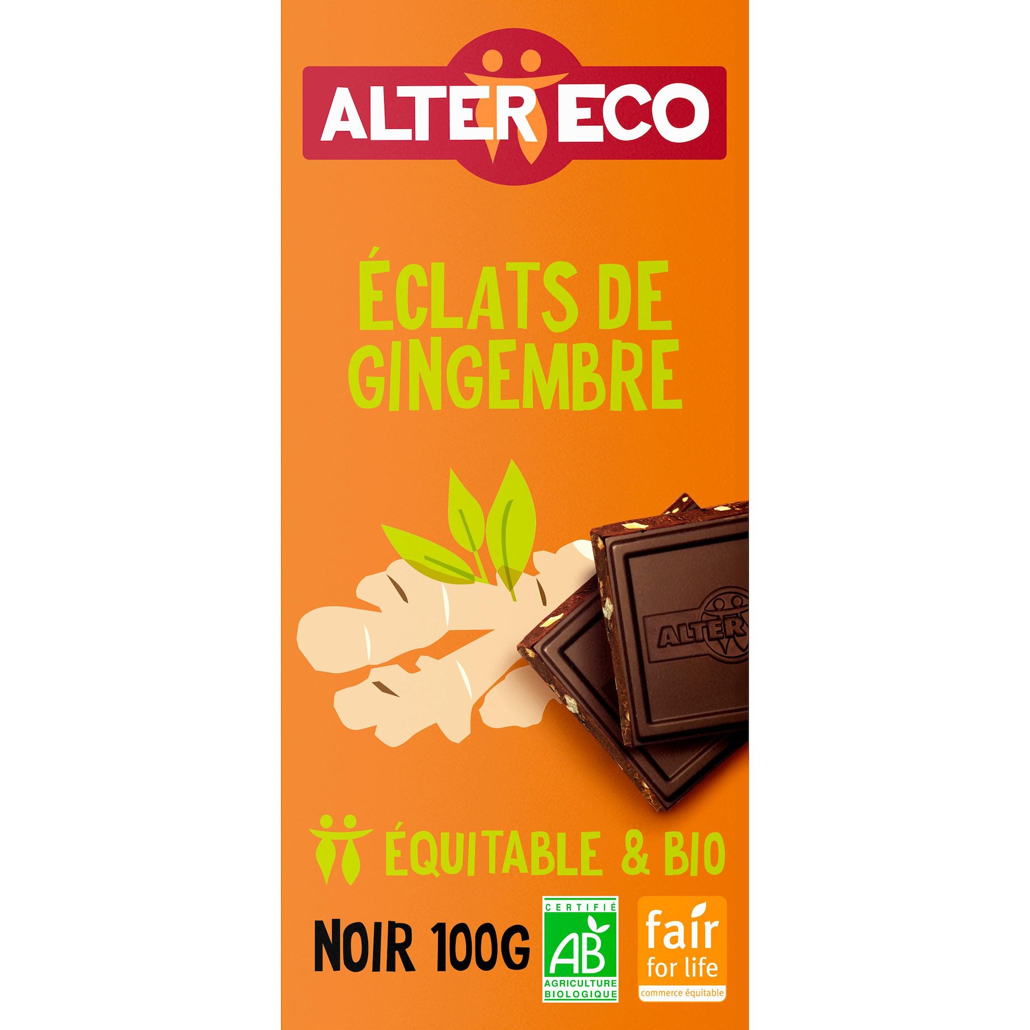 ALTER ECO Tablette de chocolat noir aux éclats de gingembre bio 100g