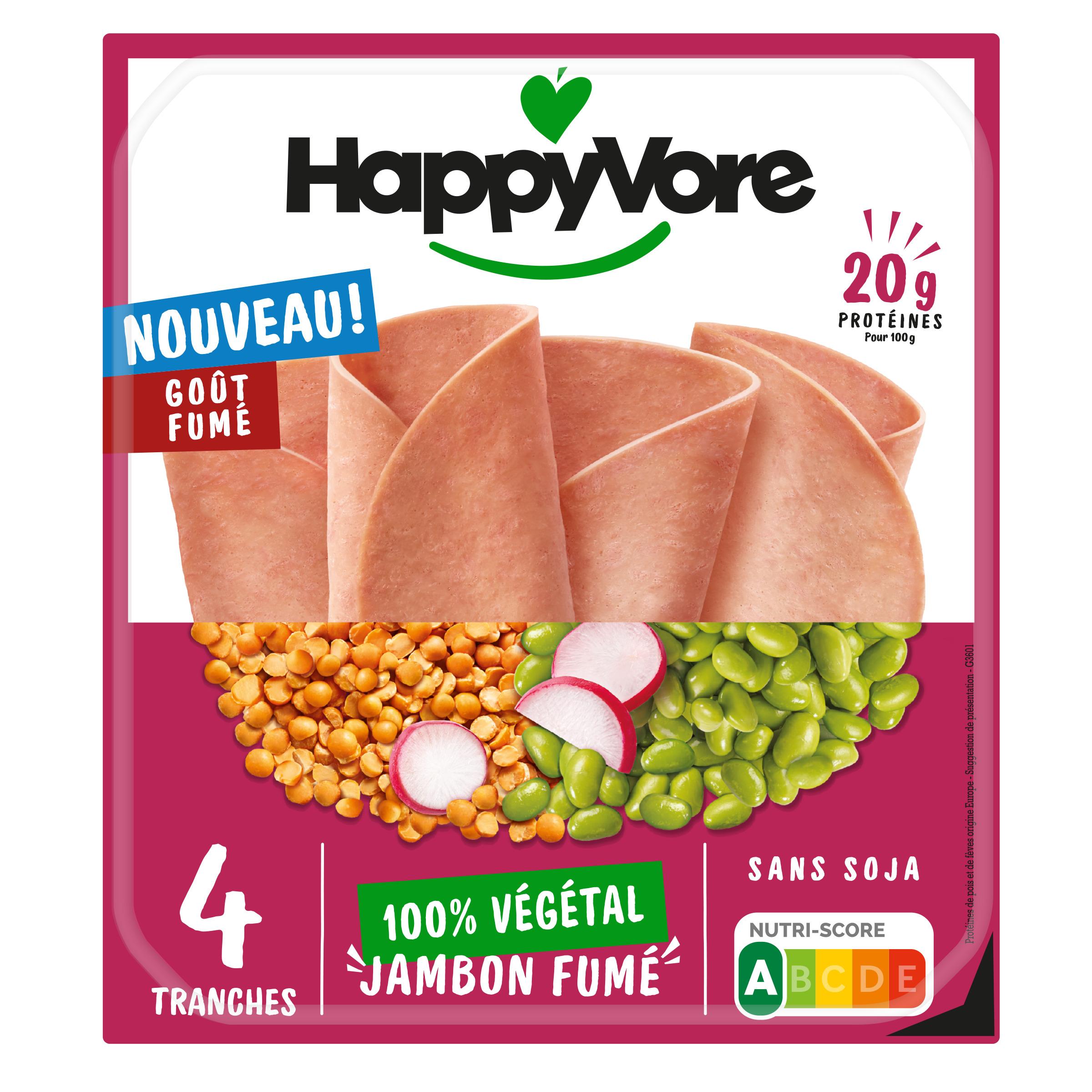 HAPPYVORE Jambon goût fumé 100% végétal 4 tranches 120g