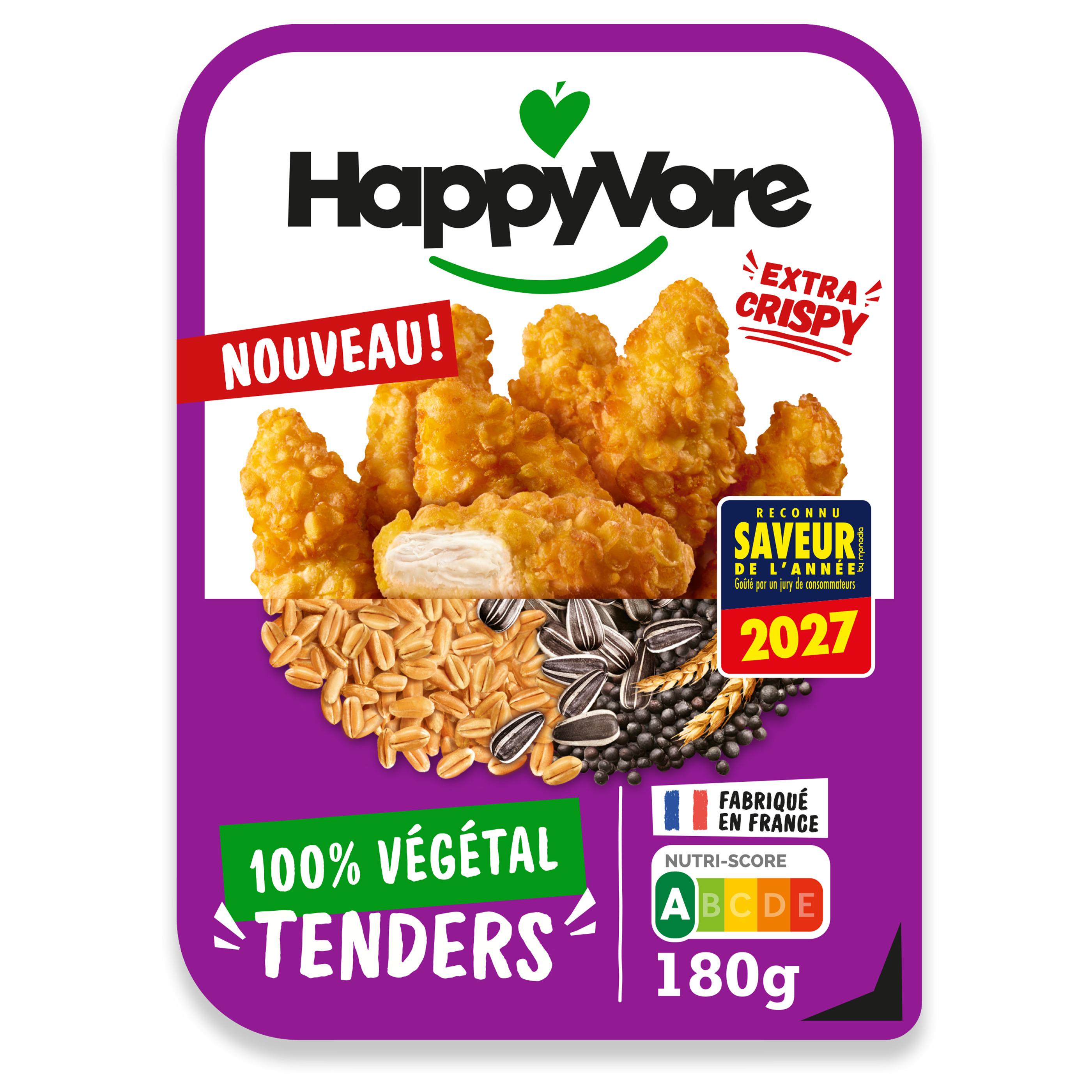Voir la diapositive 2 : HAPPYVORE Tenders extra crispy 100% végétal 180g