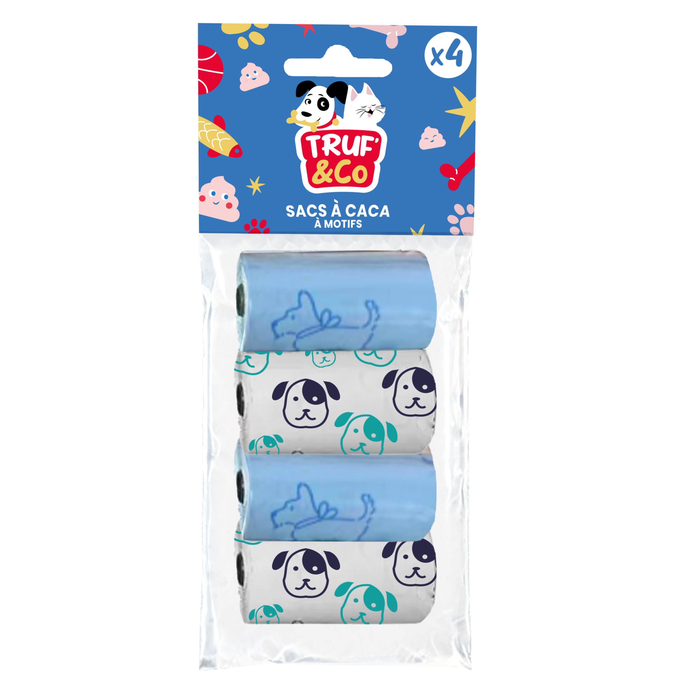 TRUF' & CO Lot de sacs à crottes motifs bleu 4 pièces