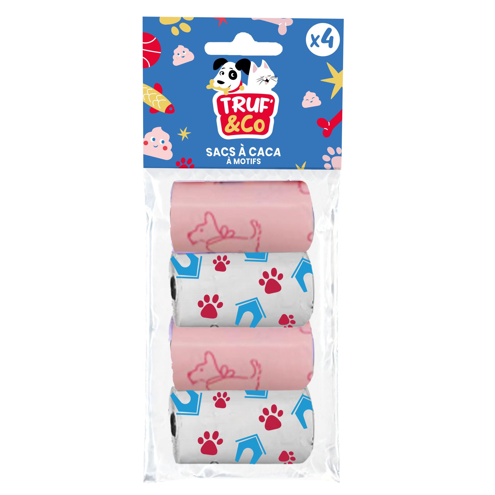 TRUF' & CO Lot de sacs à crottes motifs rose et bleu 4 pièces