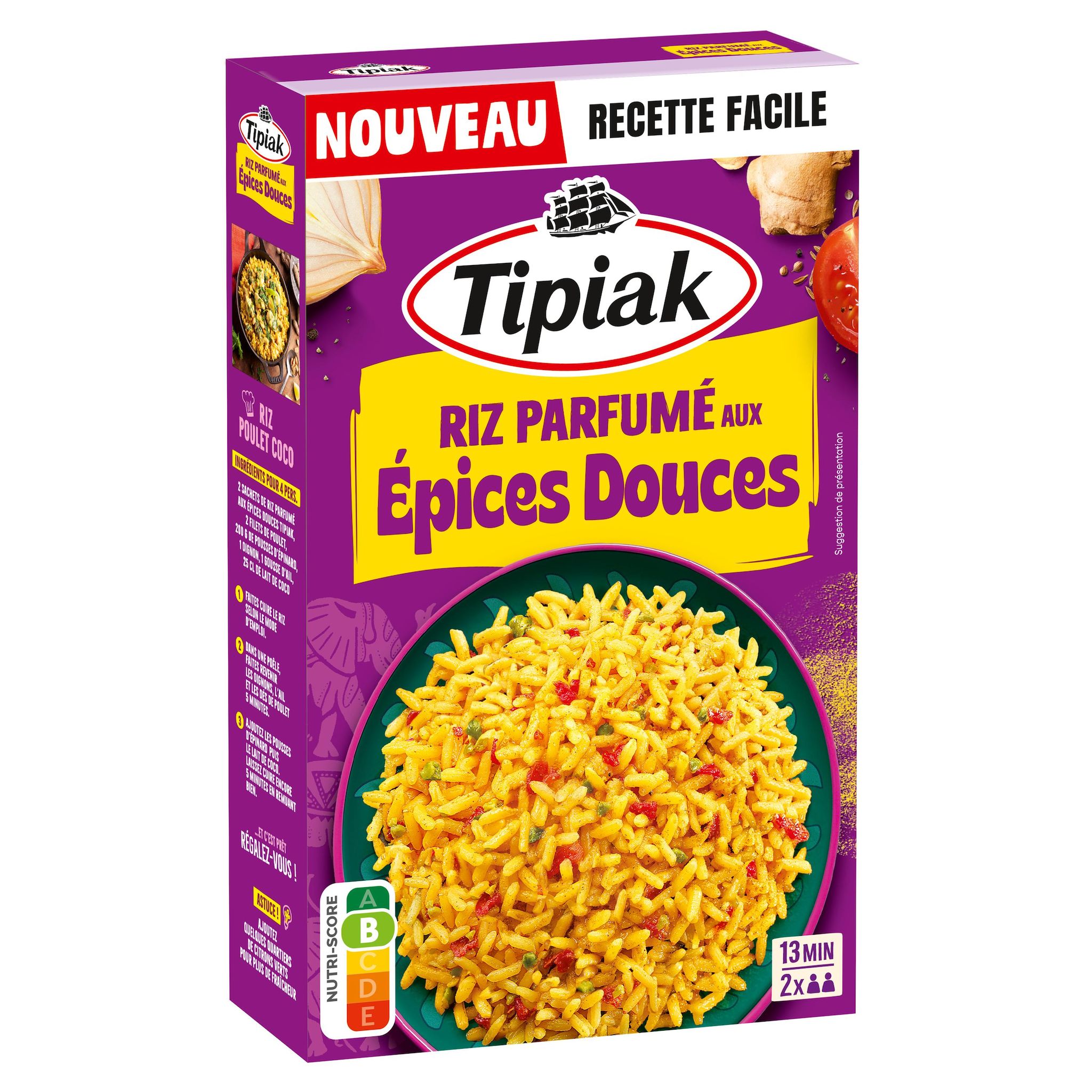 TIPIAK Riz parfumé aux épices douces 2x2 portions 240g
