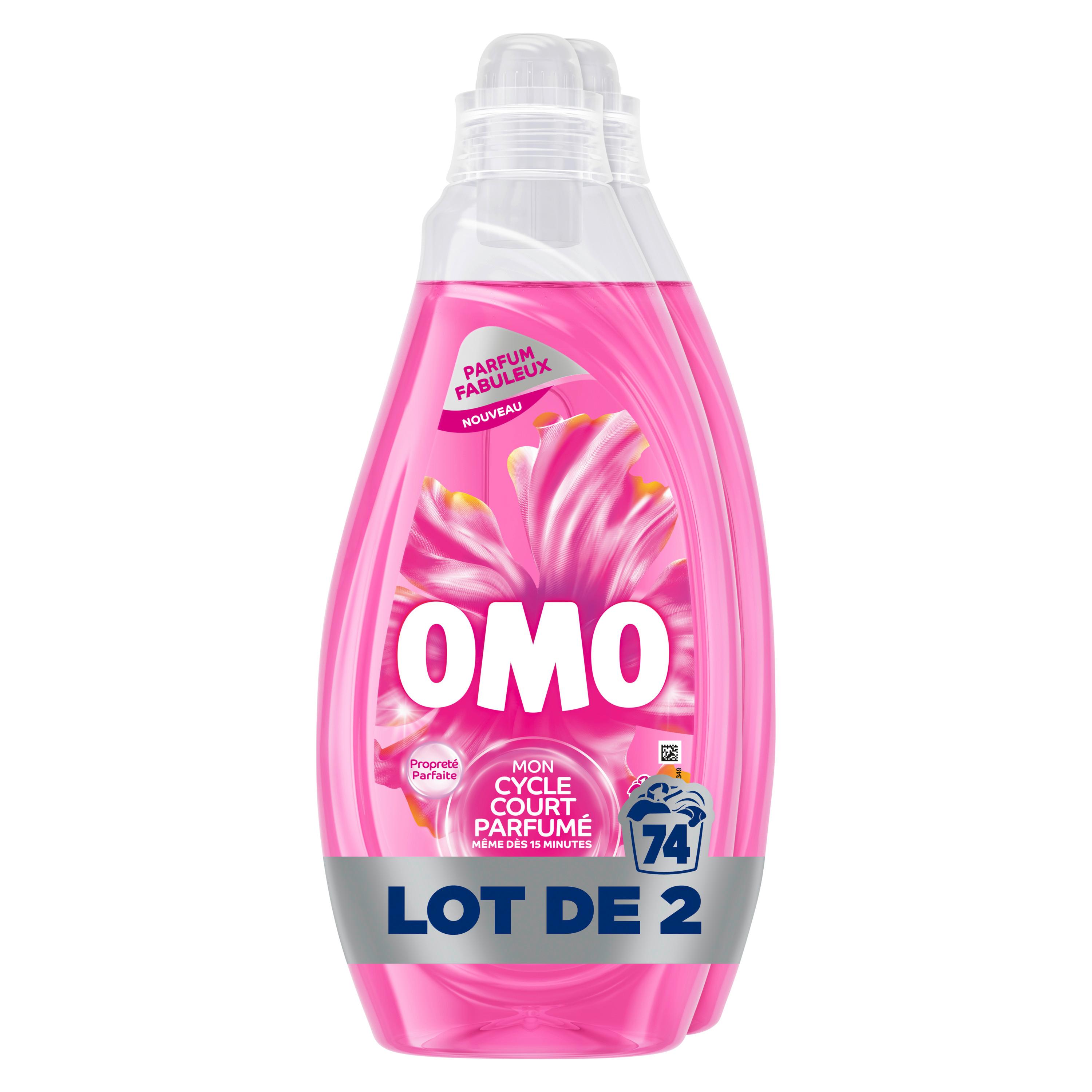 OMO Lessive liquide cycle court parfumé muguet rose 74 lavages 2x1,48l format promo