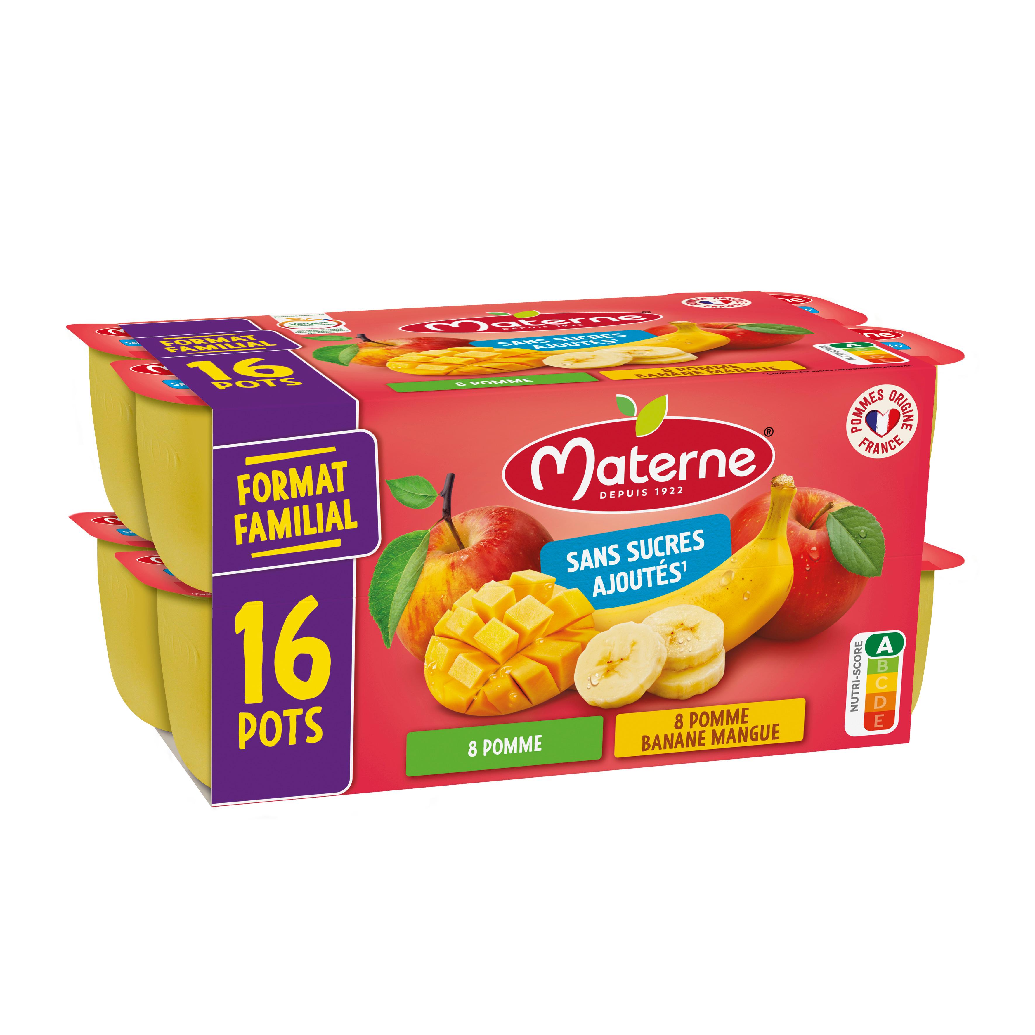 MATERNE Compotes pomme banane mangue sans sucres ajoutés format familial 16x100g