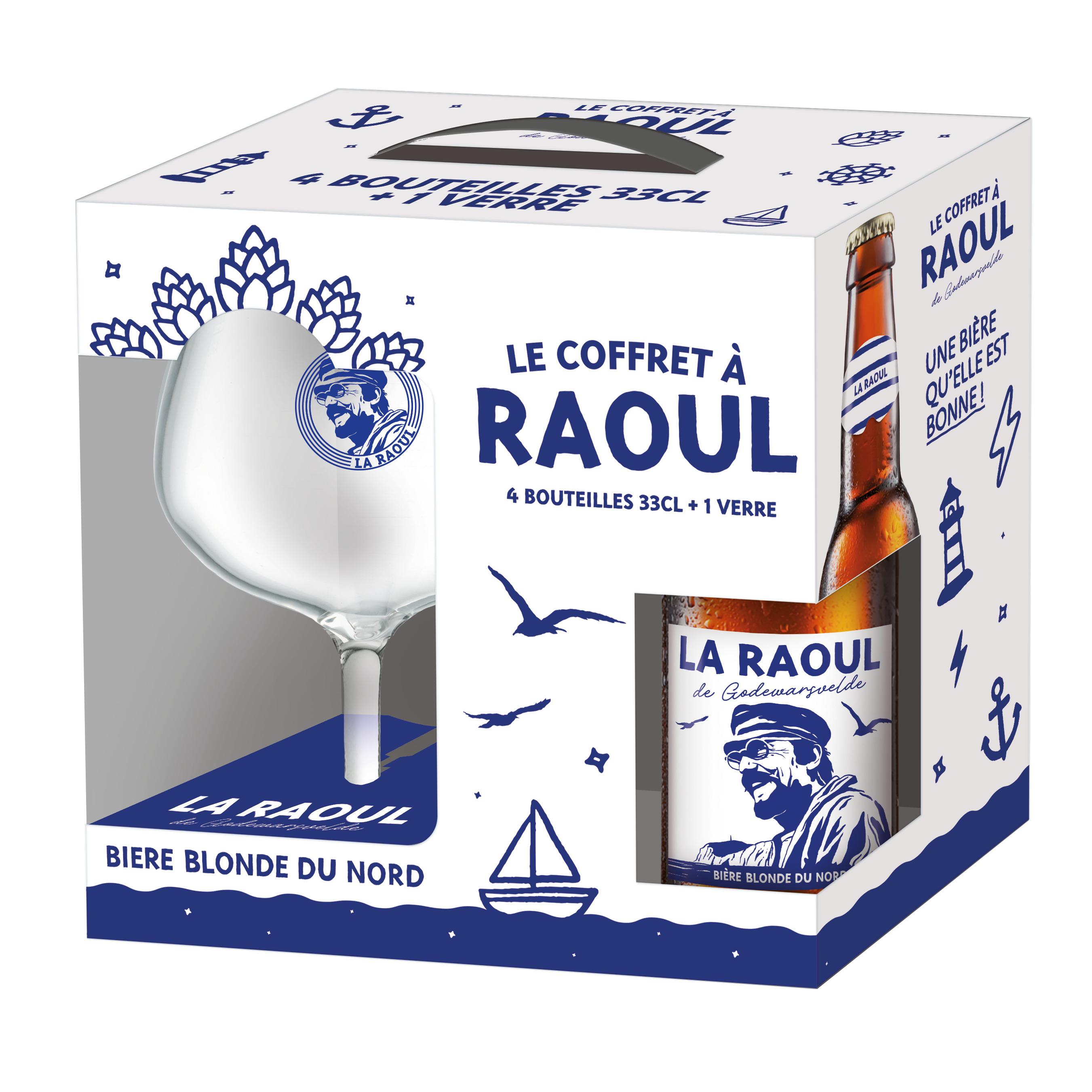 LA RAOUL Coffret Bière blonde 7% avec un verre 4 bouteilles + 1 verre 4x33cl