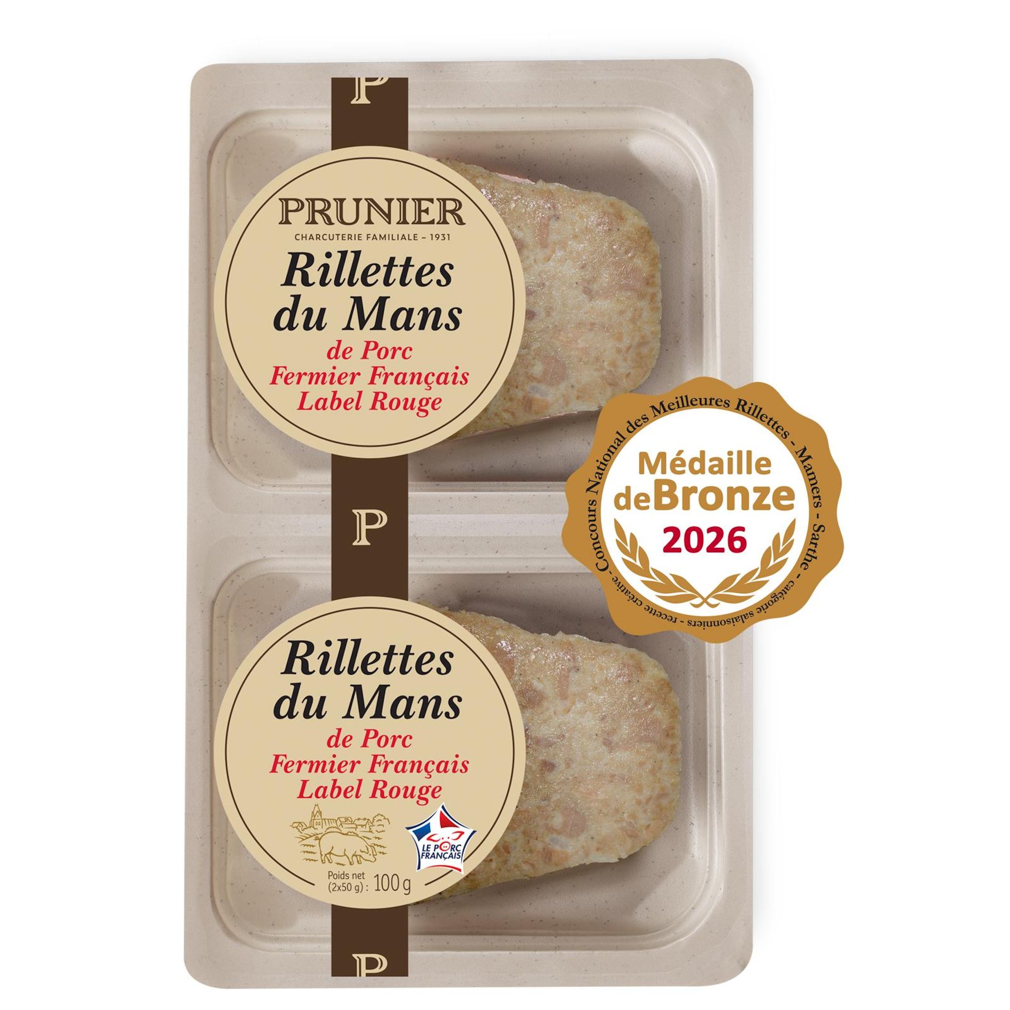 PRUNIER Rillettes du Mans de porc fermier label rouge 2x50g