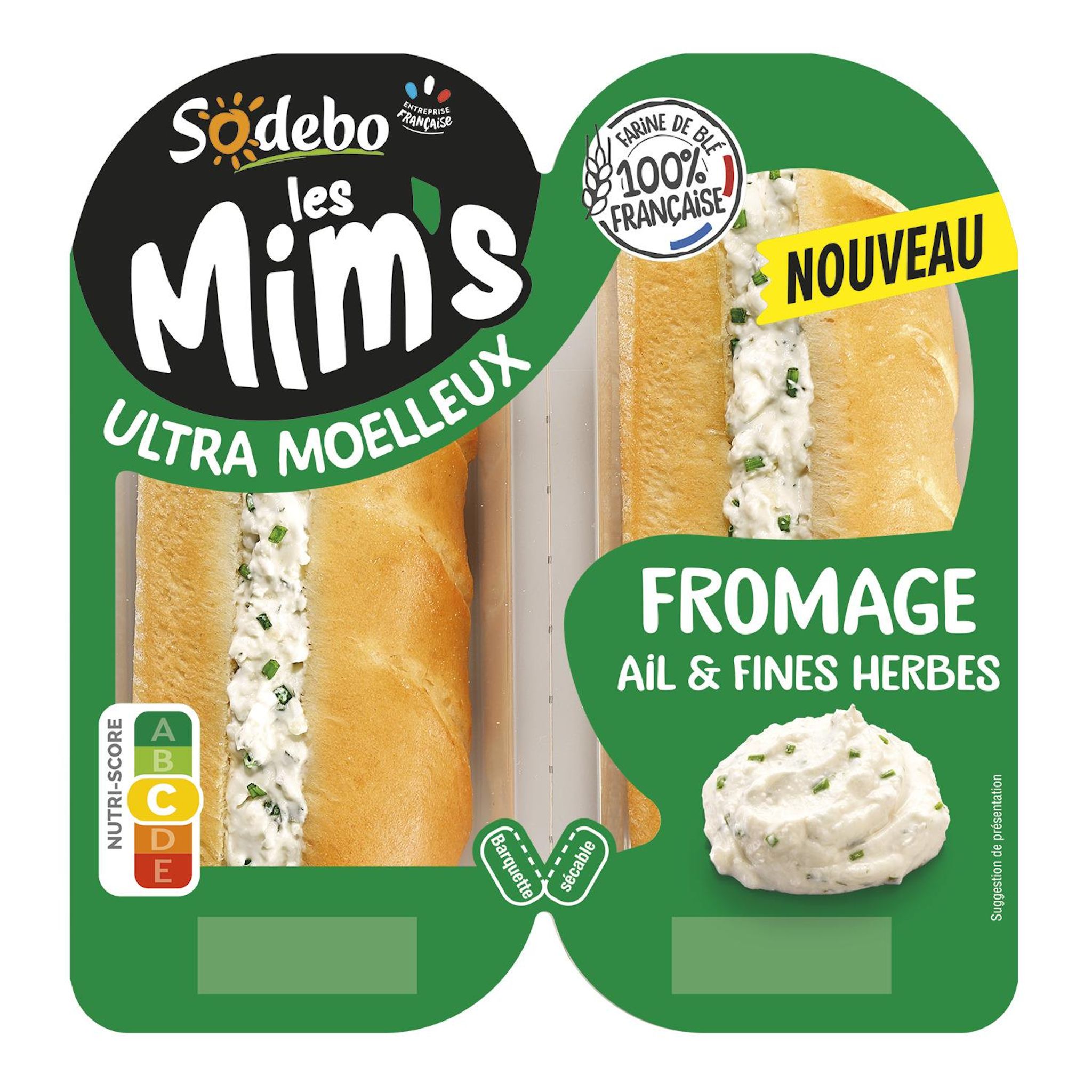 SODEBO Les Mim's sandwich fromage ail et fines herbes 2 pièces 120g