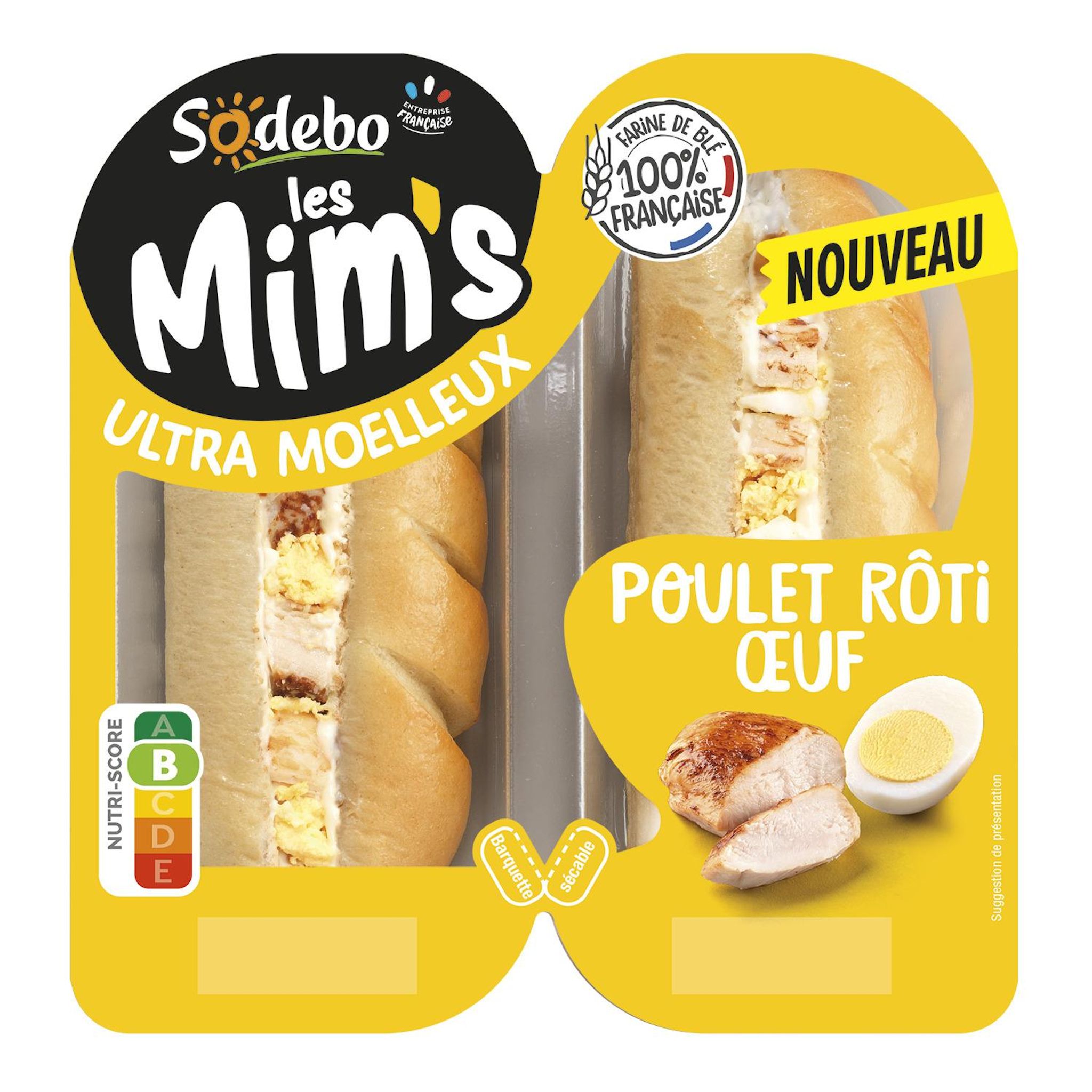 SODEBO Sandwich les mim's poulet rôti oeuf 2 pièces 120g
