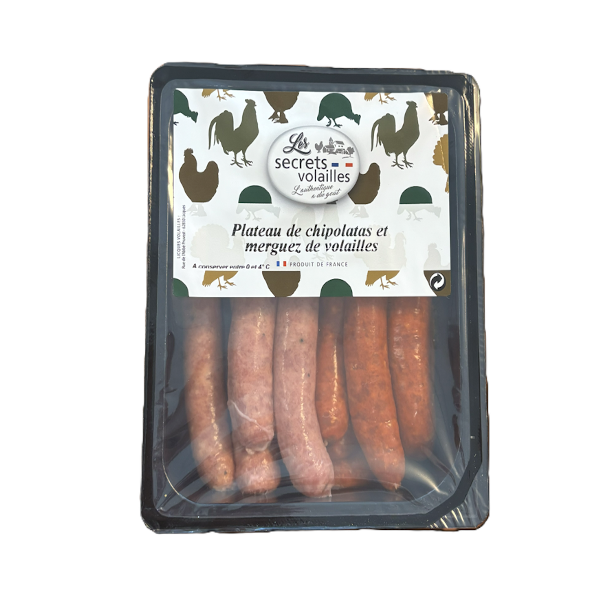 LES SECRETS VOLAILLES Plateau de chipolatas et merguez de volaille 10 pièces 600g
