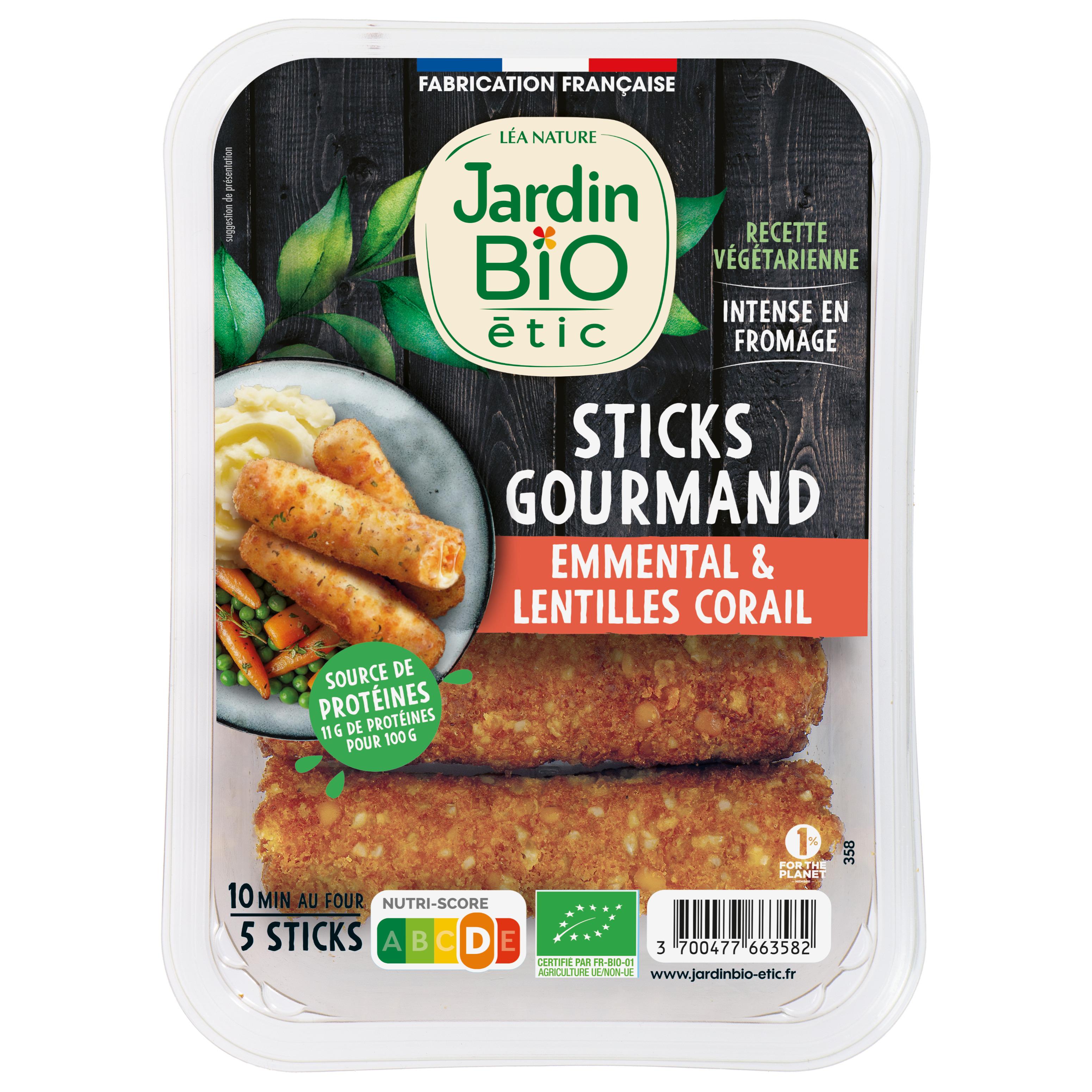 JARDIN BIO ETIC Sticks gourmands bio emmental et lentilles corail 5 pièces 185g