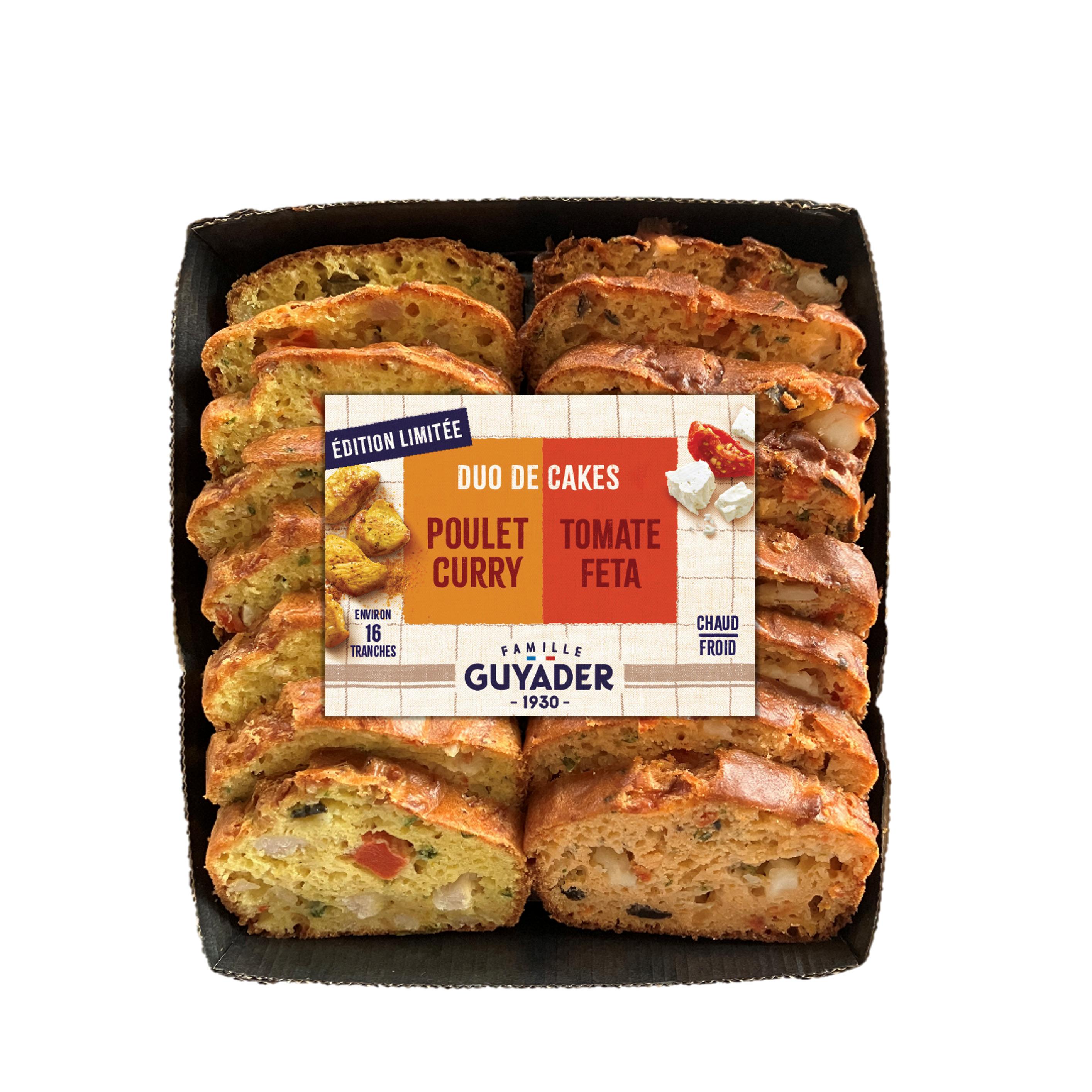 GUYADER Duo de cakes poulet curry et tomate feta Env 16 tranches 175g