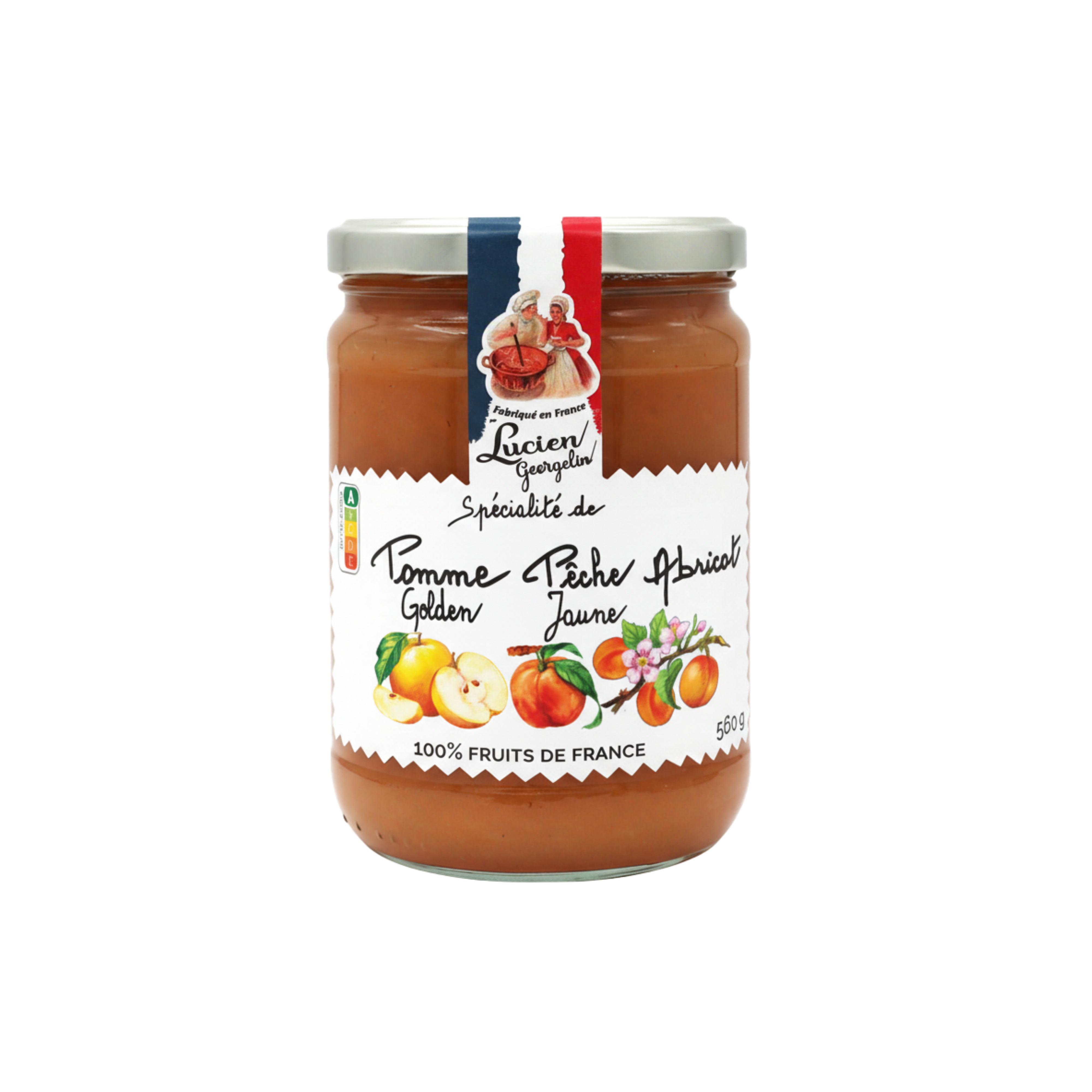 LUCIEN GEORGELIN Purée de pomme pêche abricot sans conservateur en pot verre 560g