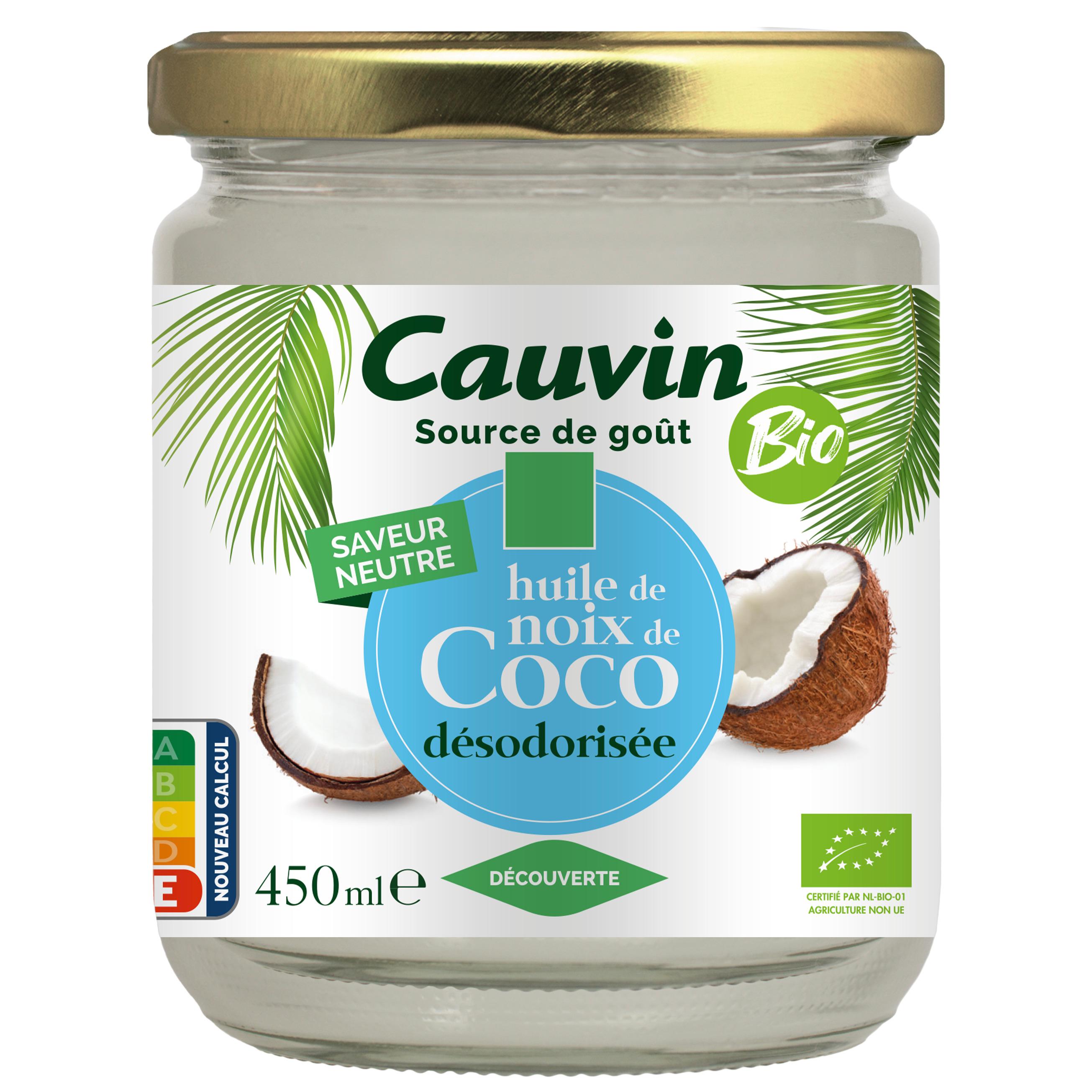 CAUVIN Huile de noix de coco désodorisée bio en bocal 450ml