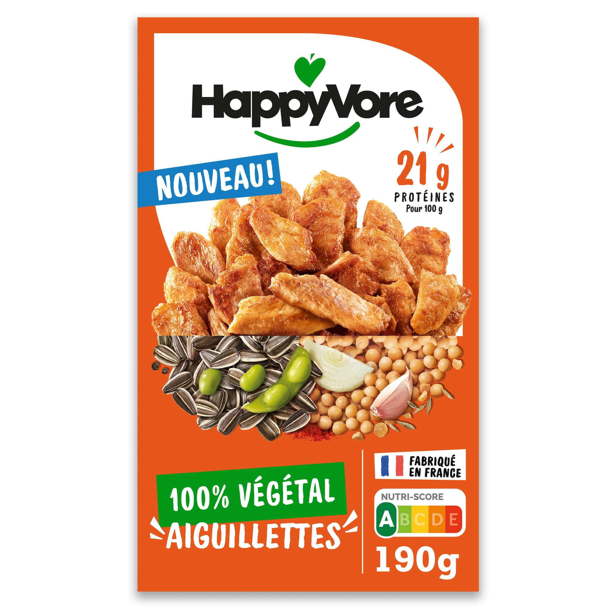 HAPPYVORE Aiguillettes végétales gourmandes nutri-score a fabriquées en france 190g