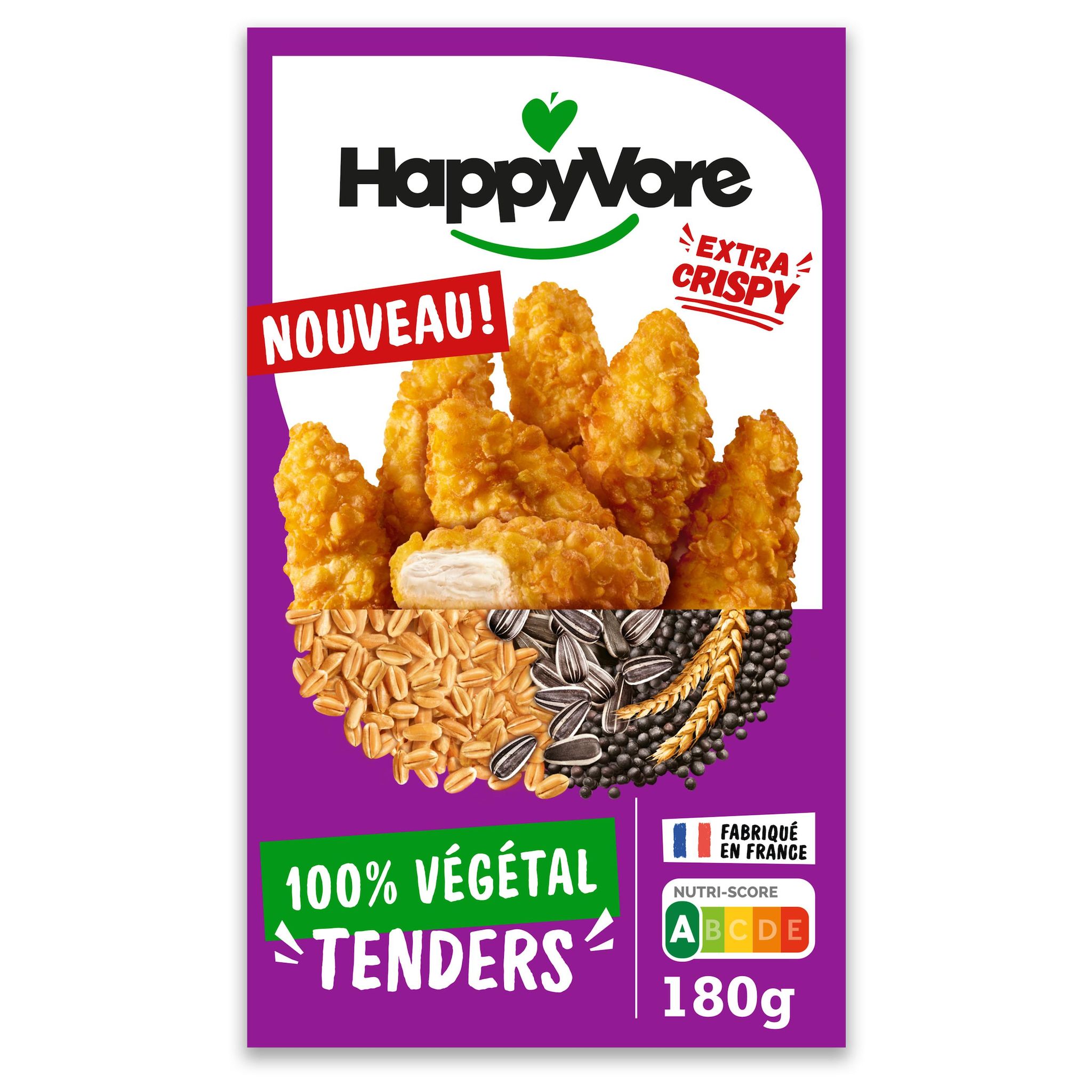 HAPPYVORE Tenders végétales gourmandes nutri-score a croustillantes à préparer au four ou à la poêle 180g