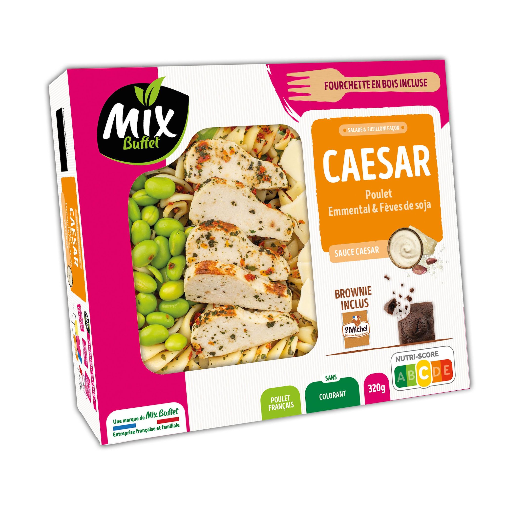 MIX BUFFET Salade Caesar fusilli poulet emmental et fèves de soja avec fourchette 1 part 320g