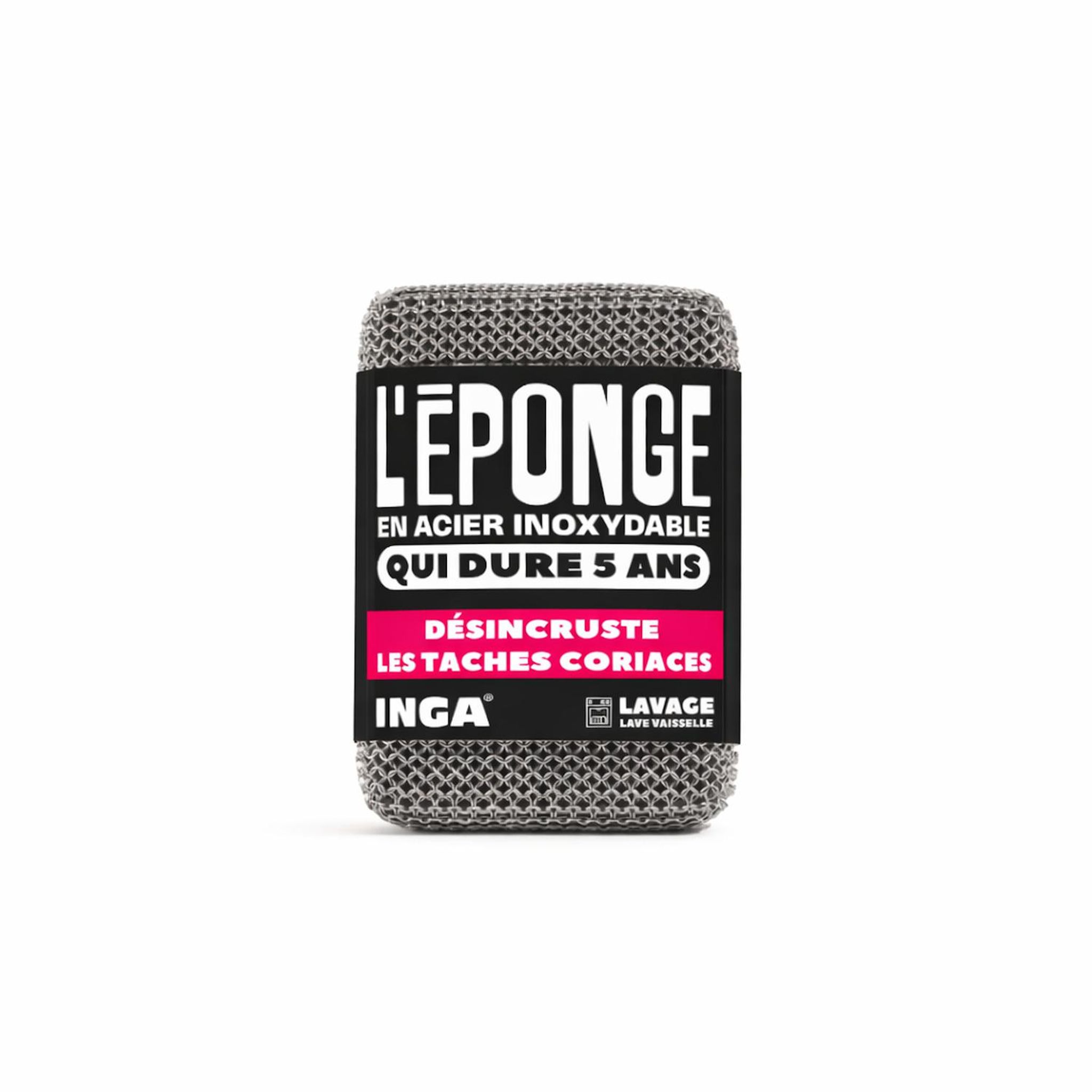 INGA Éponge acier inoxydable lavable au lave vaisselle 1 pièce