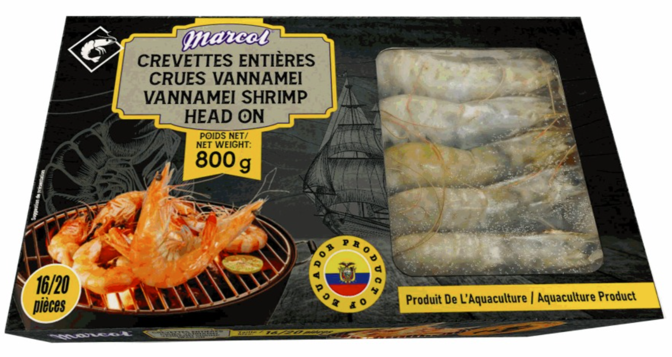 Crevettes entières crues Equateur 800g