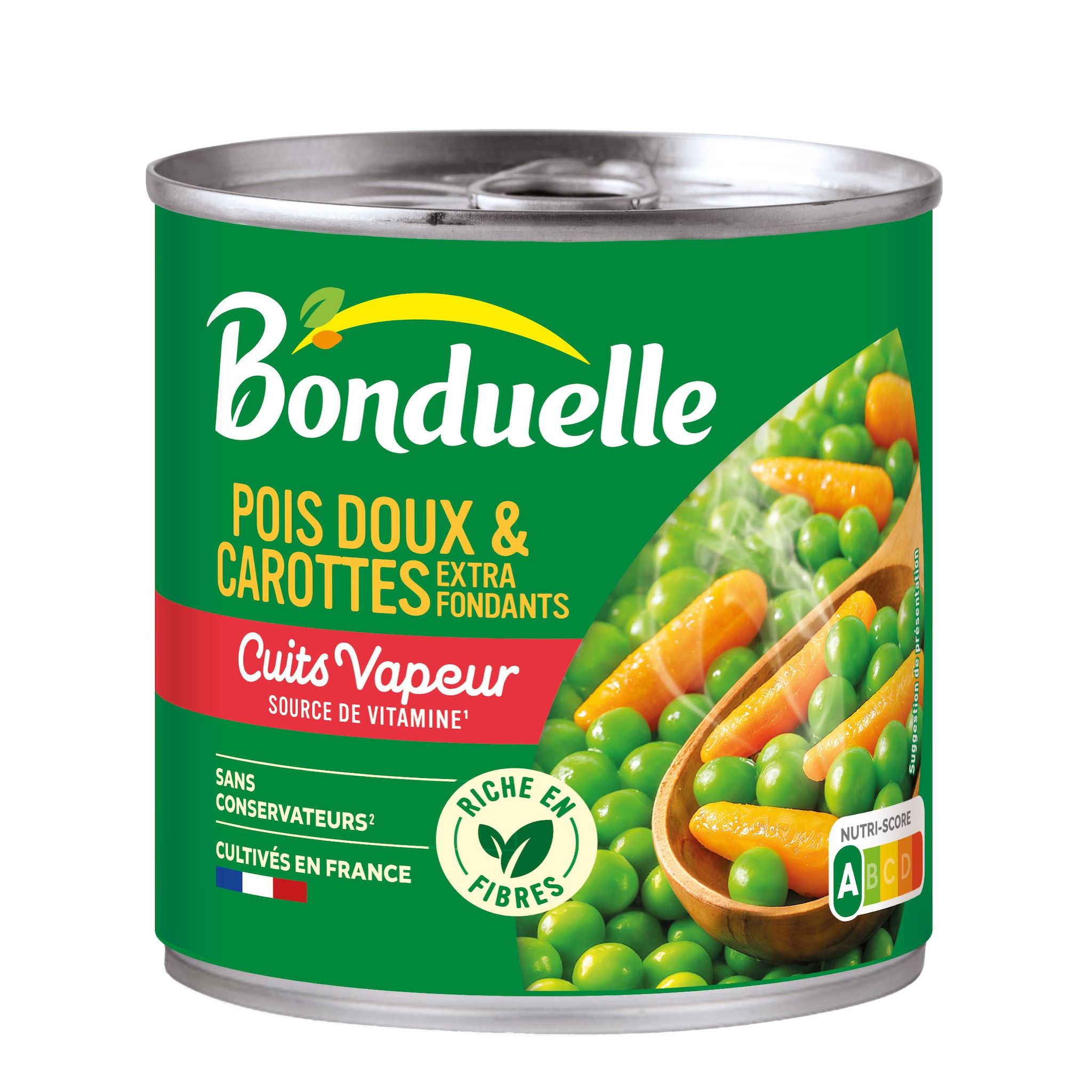 BONDUELLE Pois doux et carottes extra fondants cuits vapeur 265g