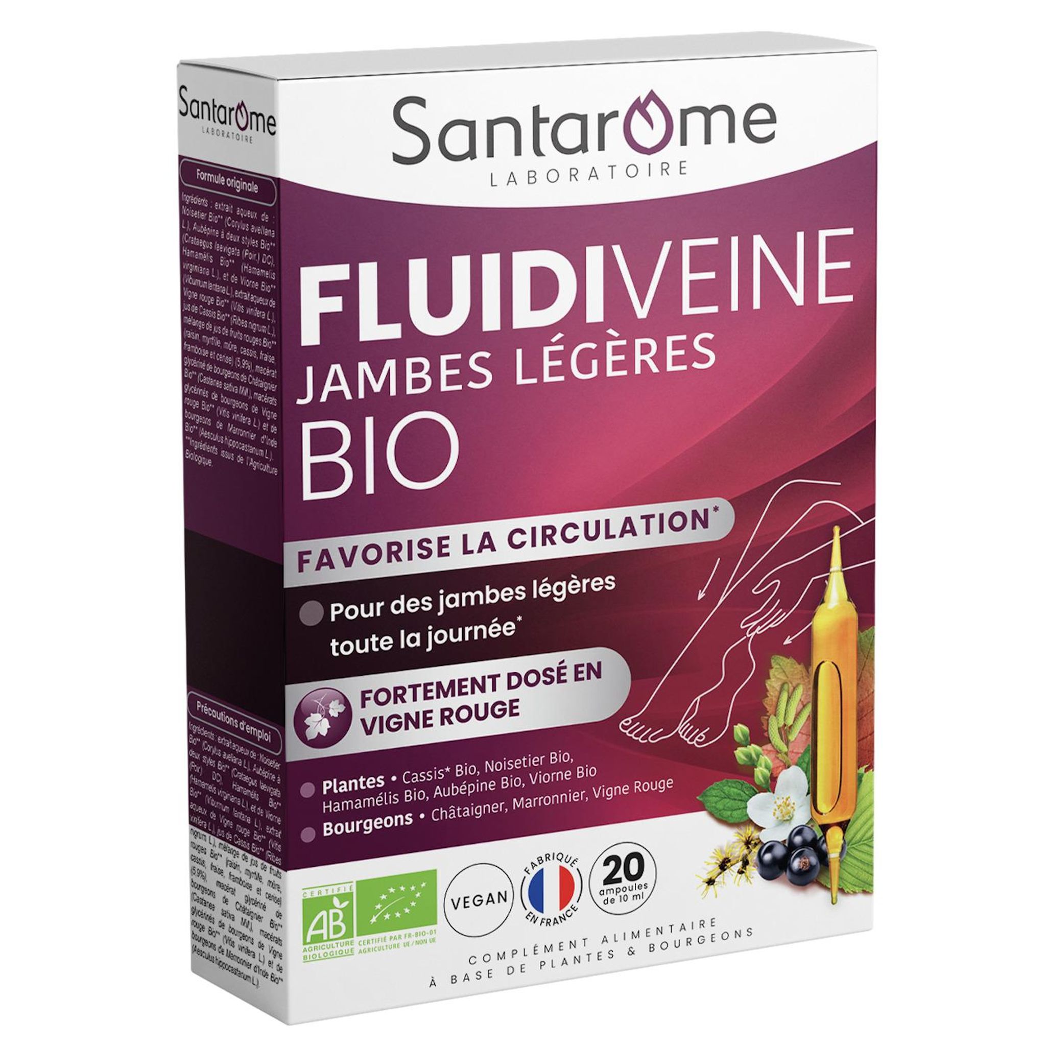 SANTAROME Fluidiveine complément alimentaire jambes légère bio 20 ampoules
