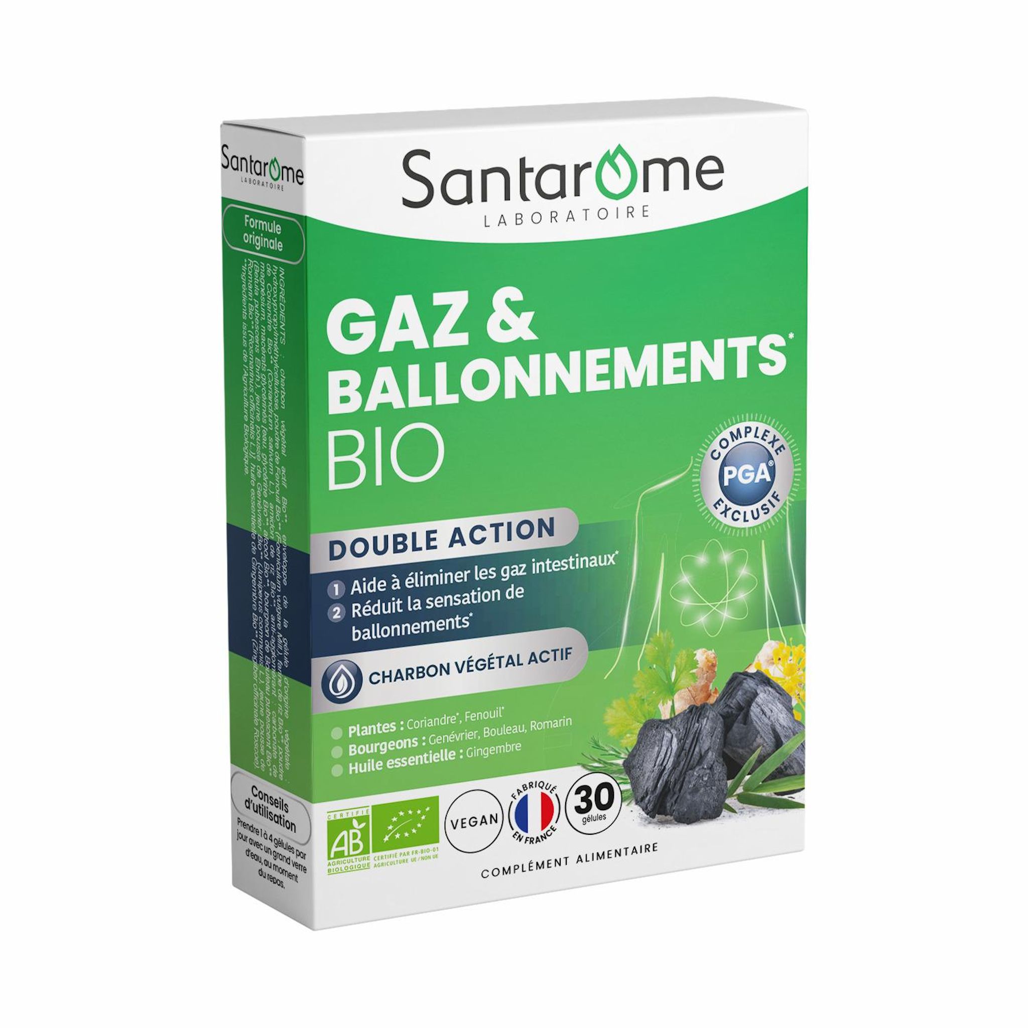 SANTAROME Complément alimentaire gaz & ballonnements bio 30 gélules