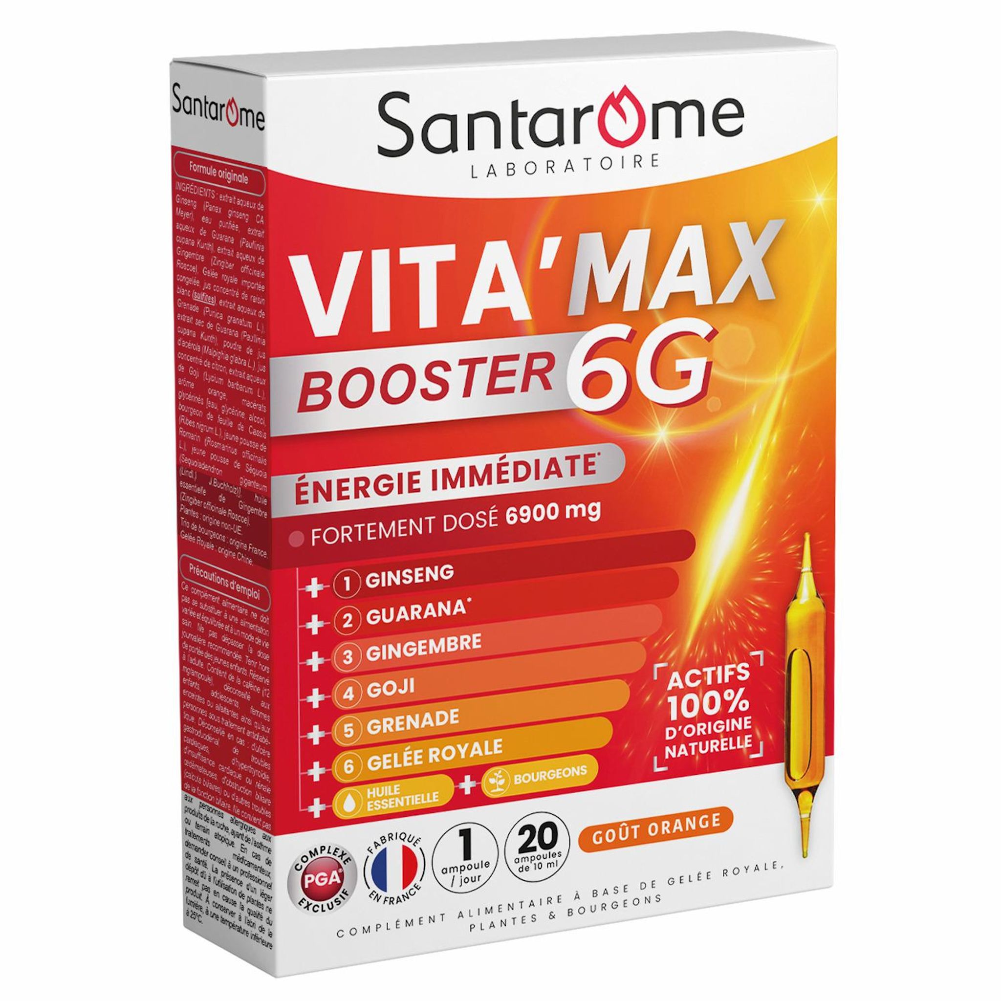 SANTAROME Vita max booster 6G complément alimentaire énergie immédiate 20 ampoules