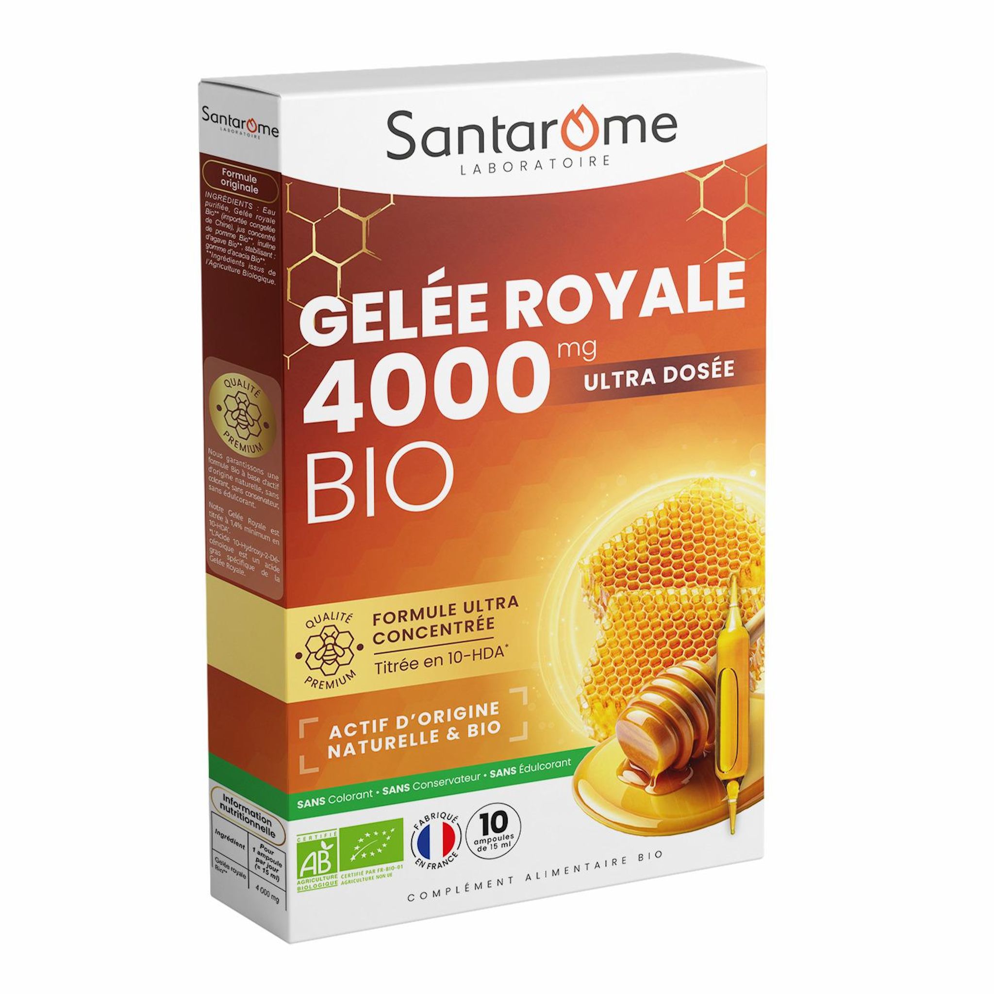 SANTAROME Complément alimentaire Gelée royale 4000 mg bio 10 ampoules
