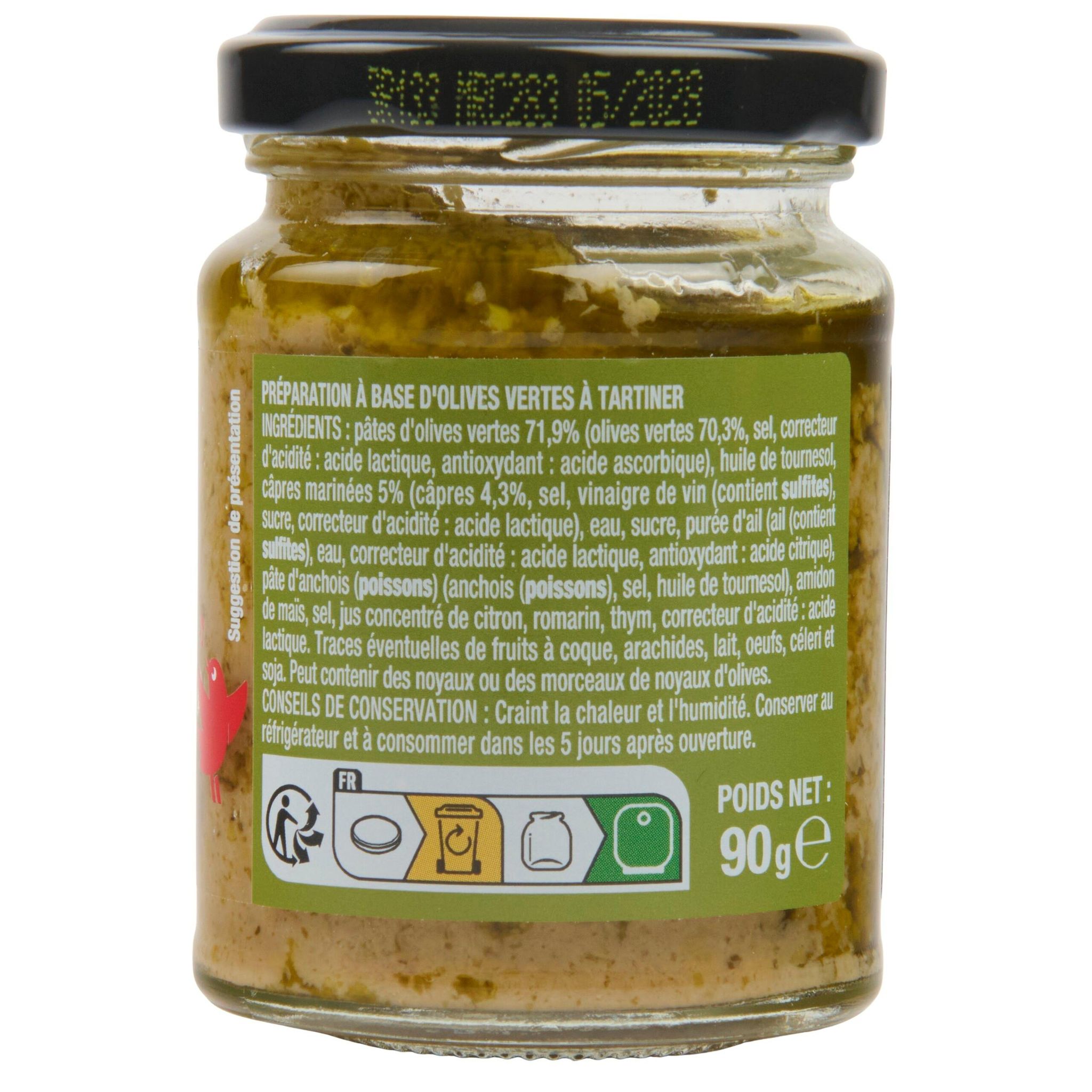 Voir la diapositive 4 : AUCHAN Tartinable olives vertes 90g