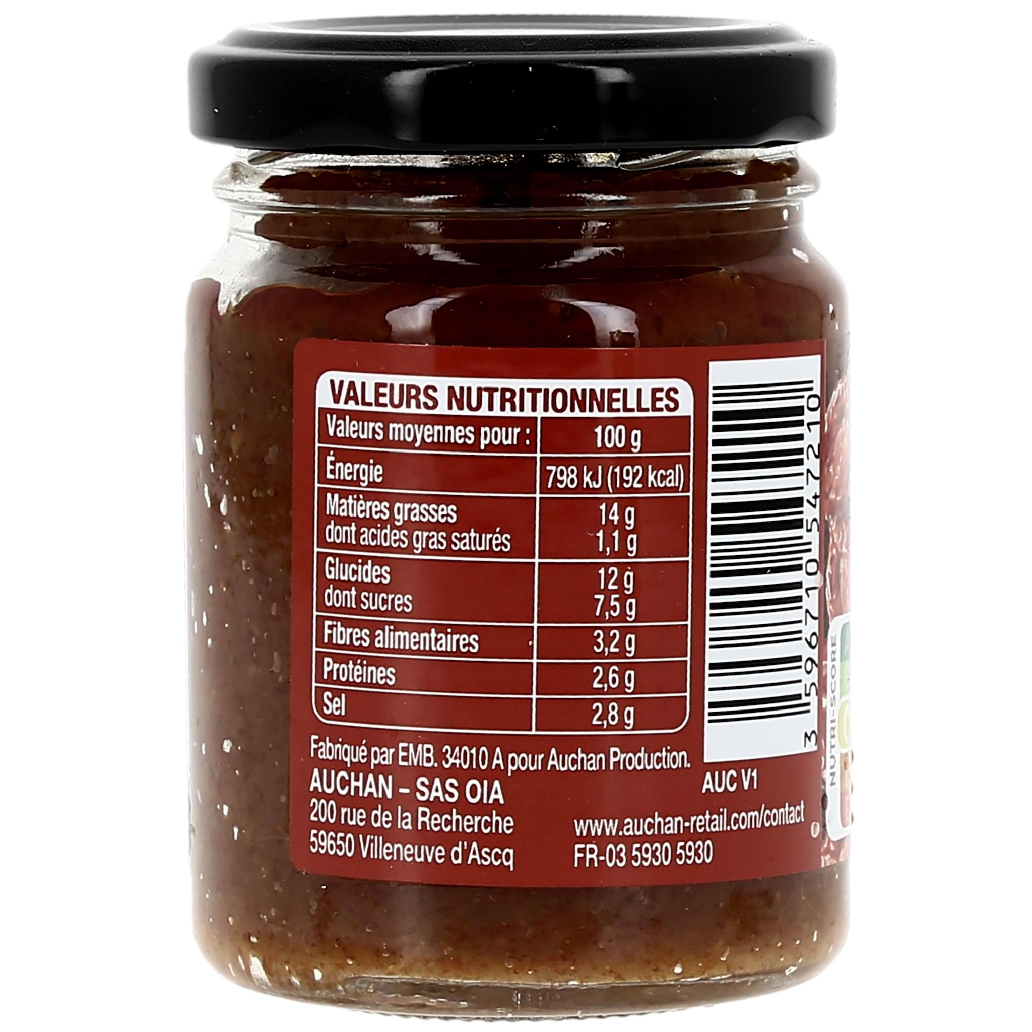 Voir la diapositive 2 : AUCHAN Tartinable aux tomates séchées 90g