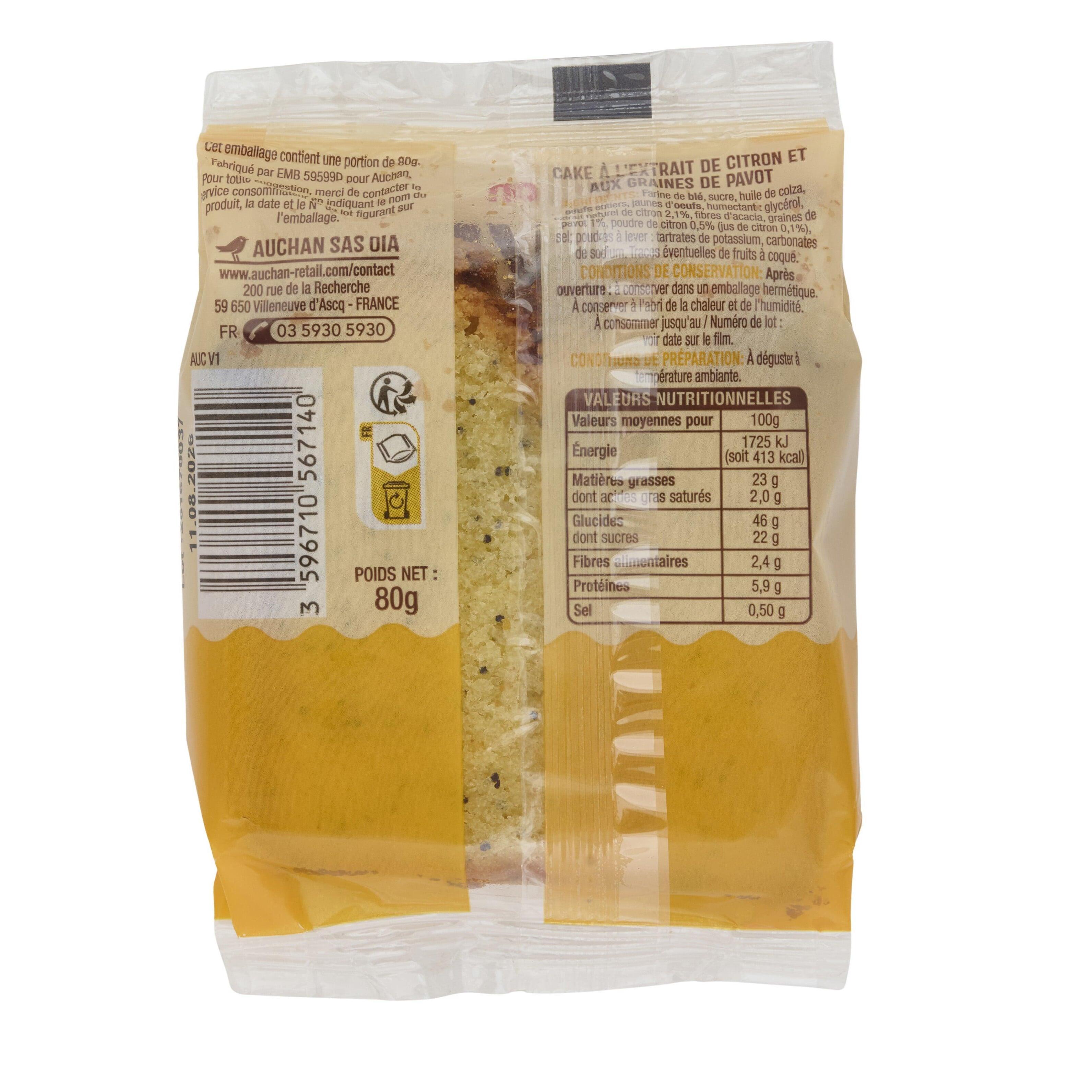 Voir la diapositive 2 : AUCHAN Cake citron pavot 80g