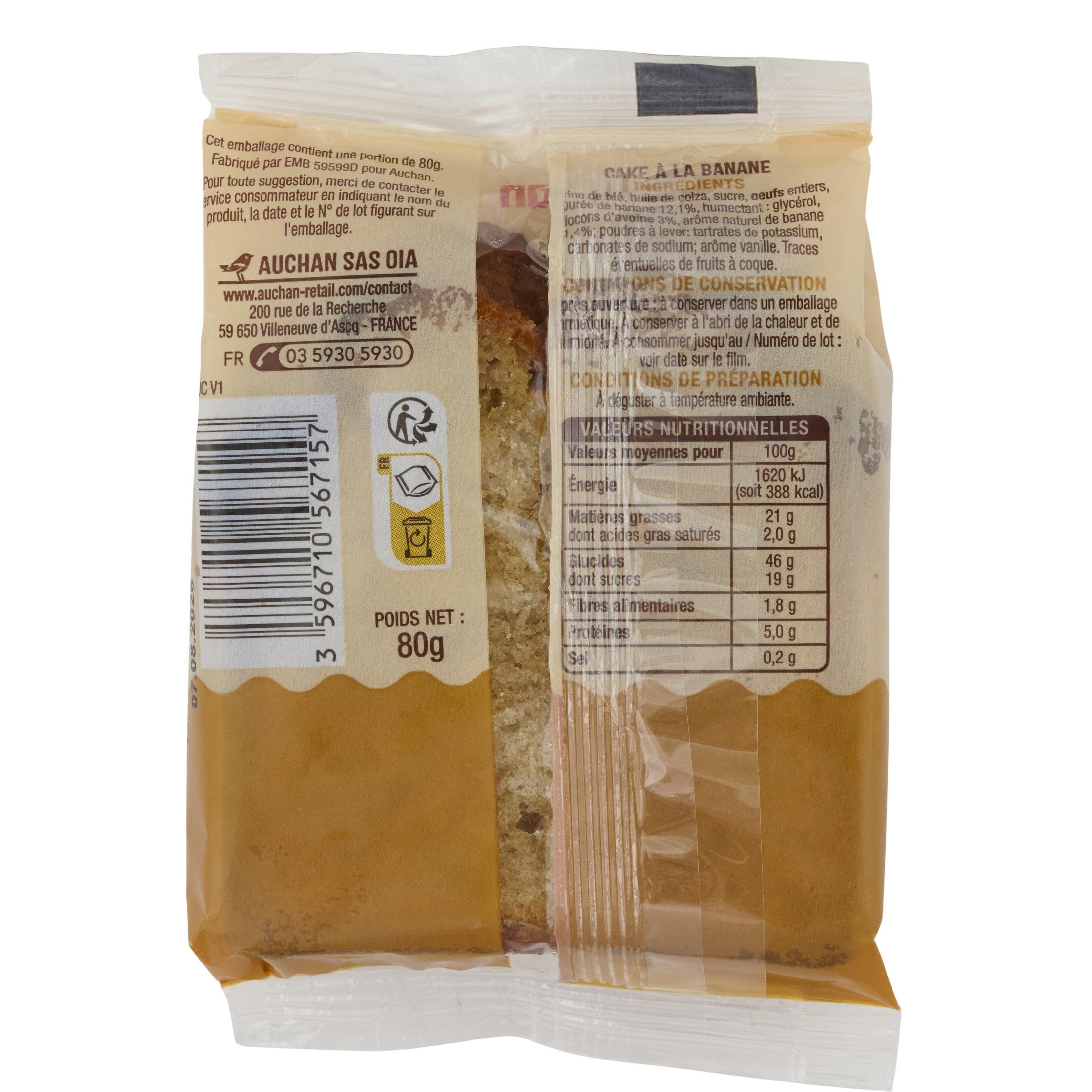 Voir la diapositive 2 : AUCHAN Cake à la banane 1 part 80g