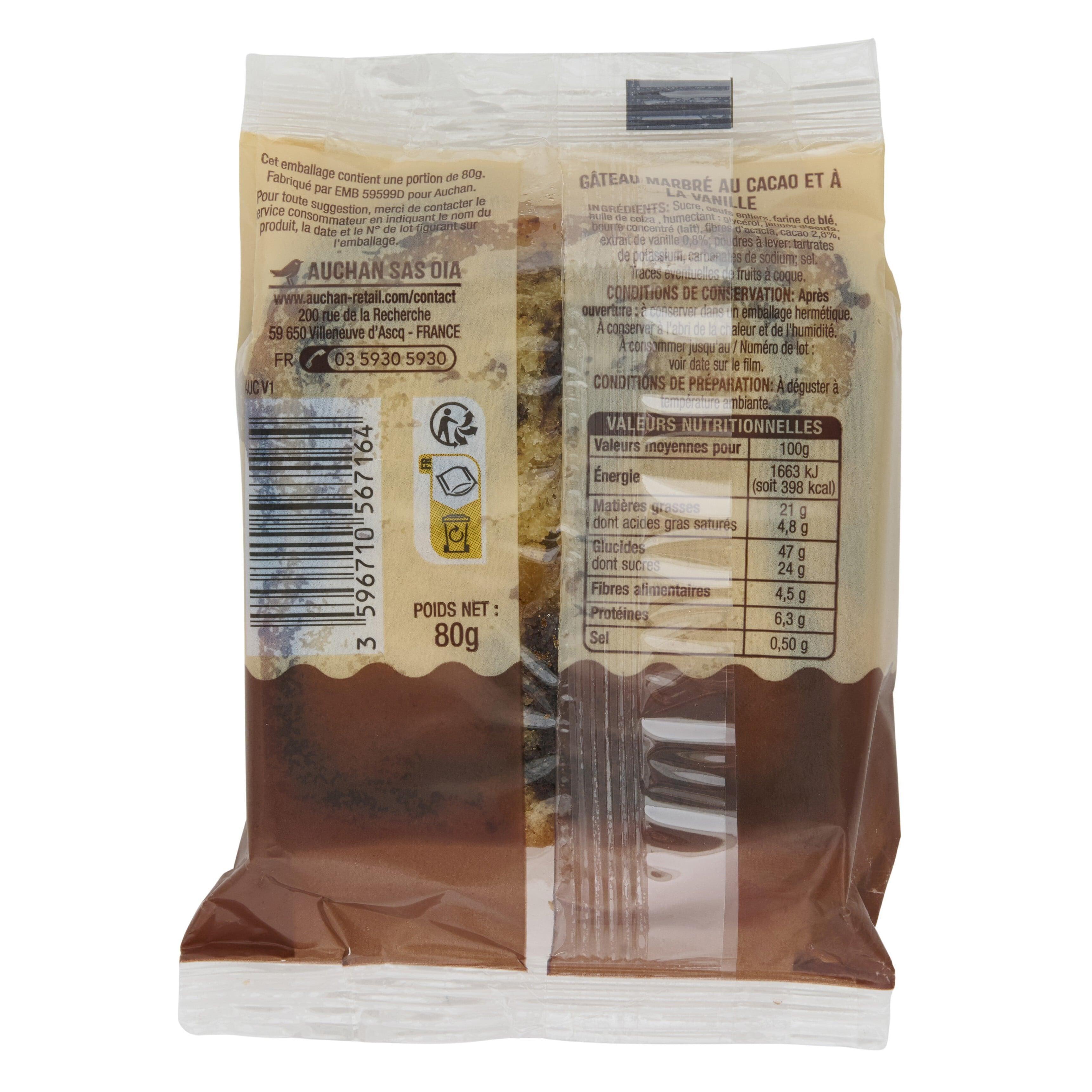 Voir la diapositive 2 : AUCHAN Cake marbré 1 part 80g