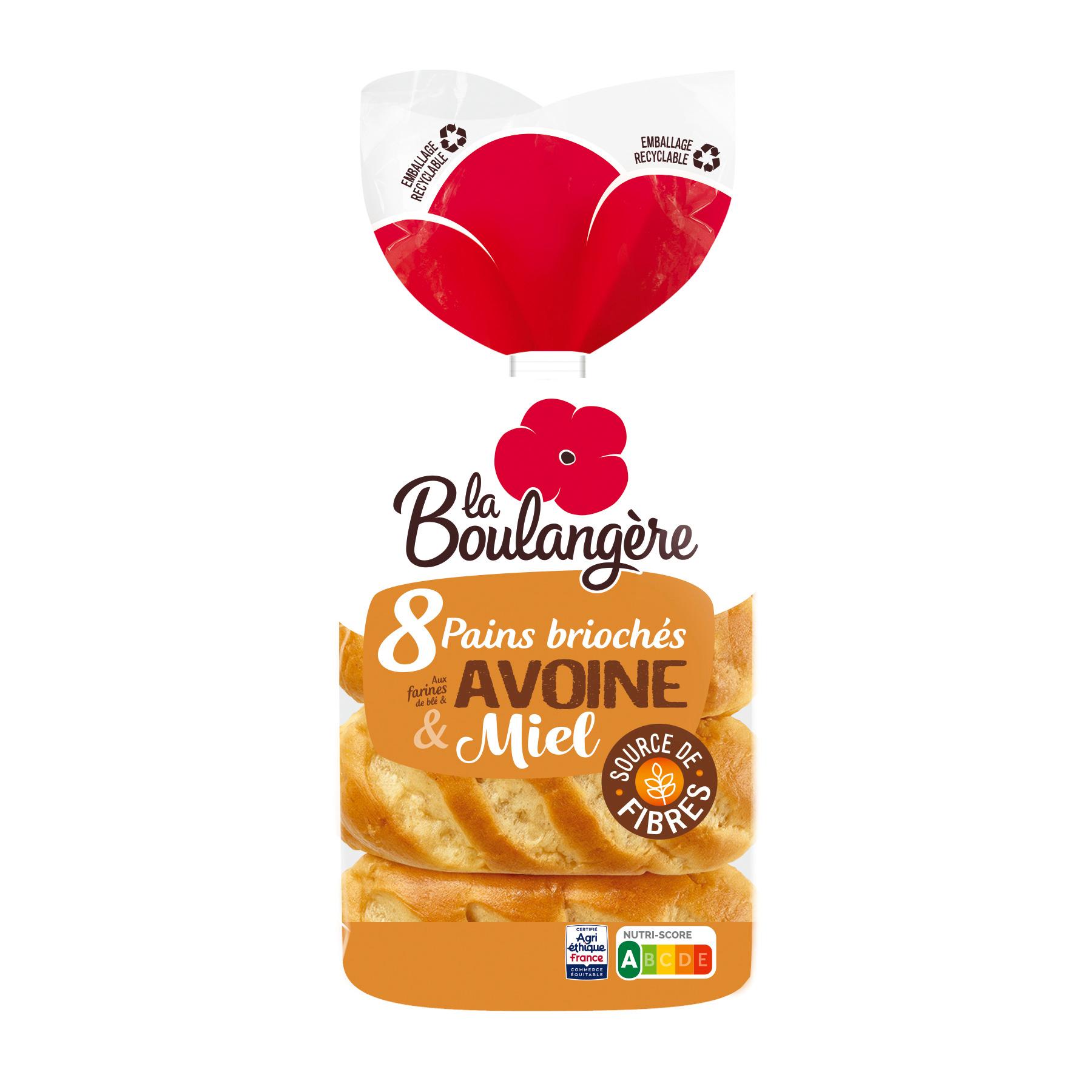 Voir la diapositive 2 : LA BOULANGERE Pain brioché aux farines de blé et d'avoine et au miel 8 pièces 280g
