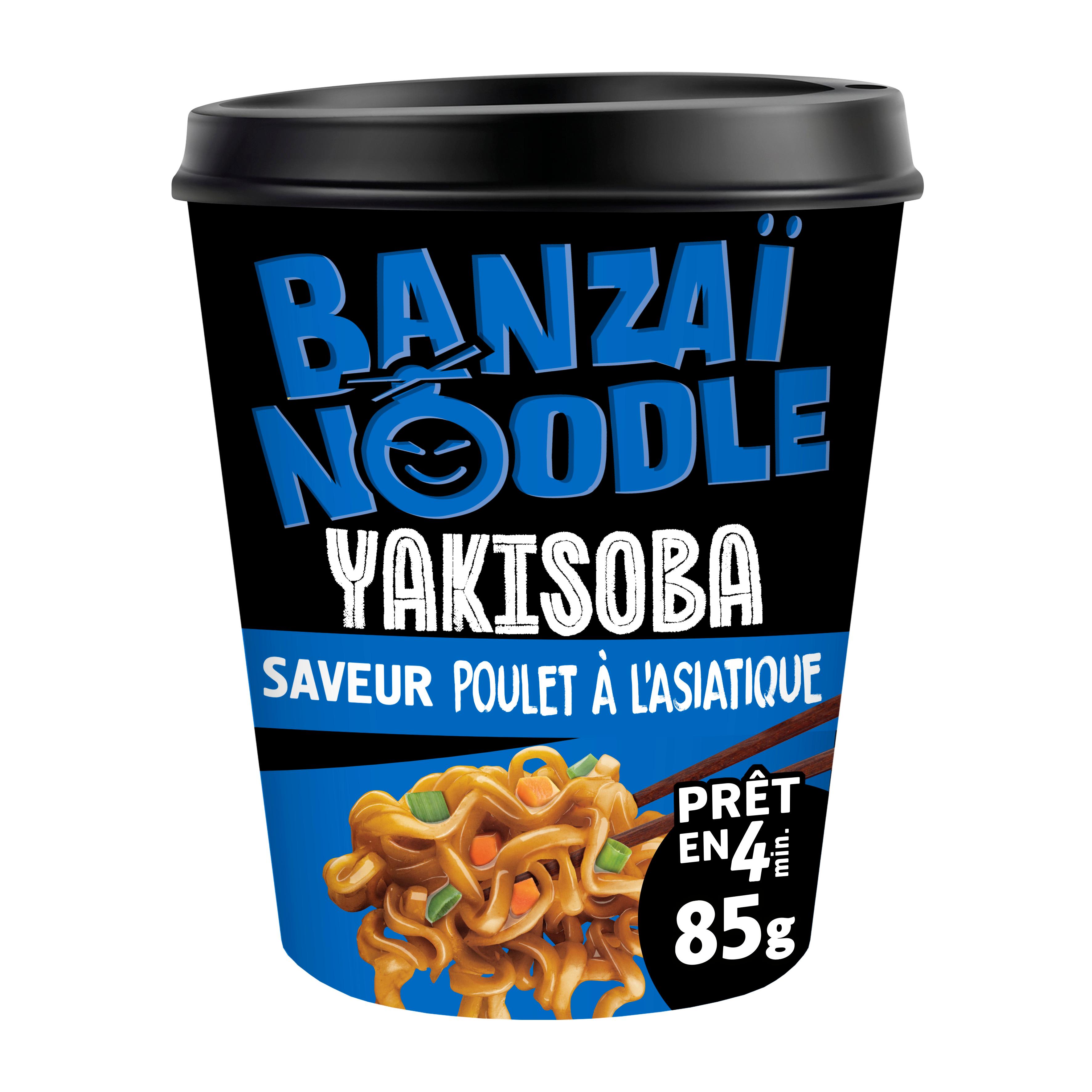 BANZAÏ NOODLE Nouilles instantanées saveur yakisoba poulet a l'asiatique 1 portion 85g