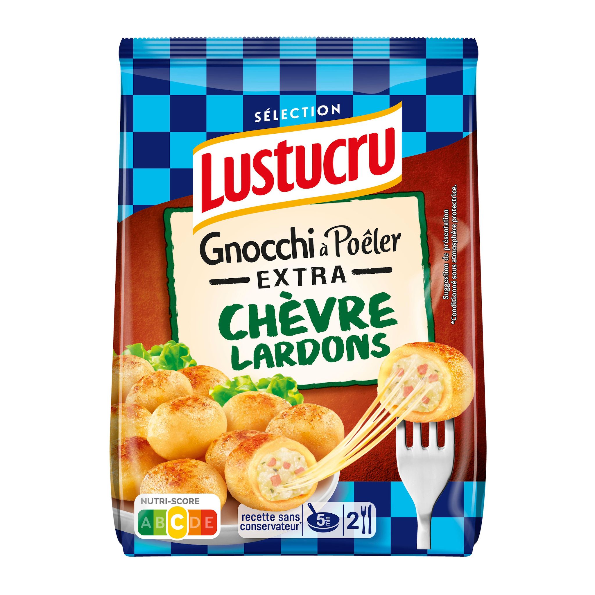 LUSTUCRU SELECTION Gnocchi à poêler chèvre lardons 2 parts 280g
