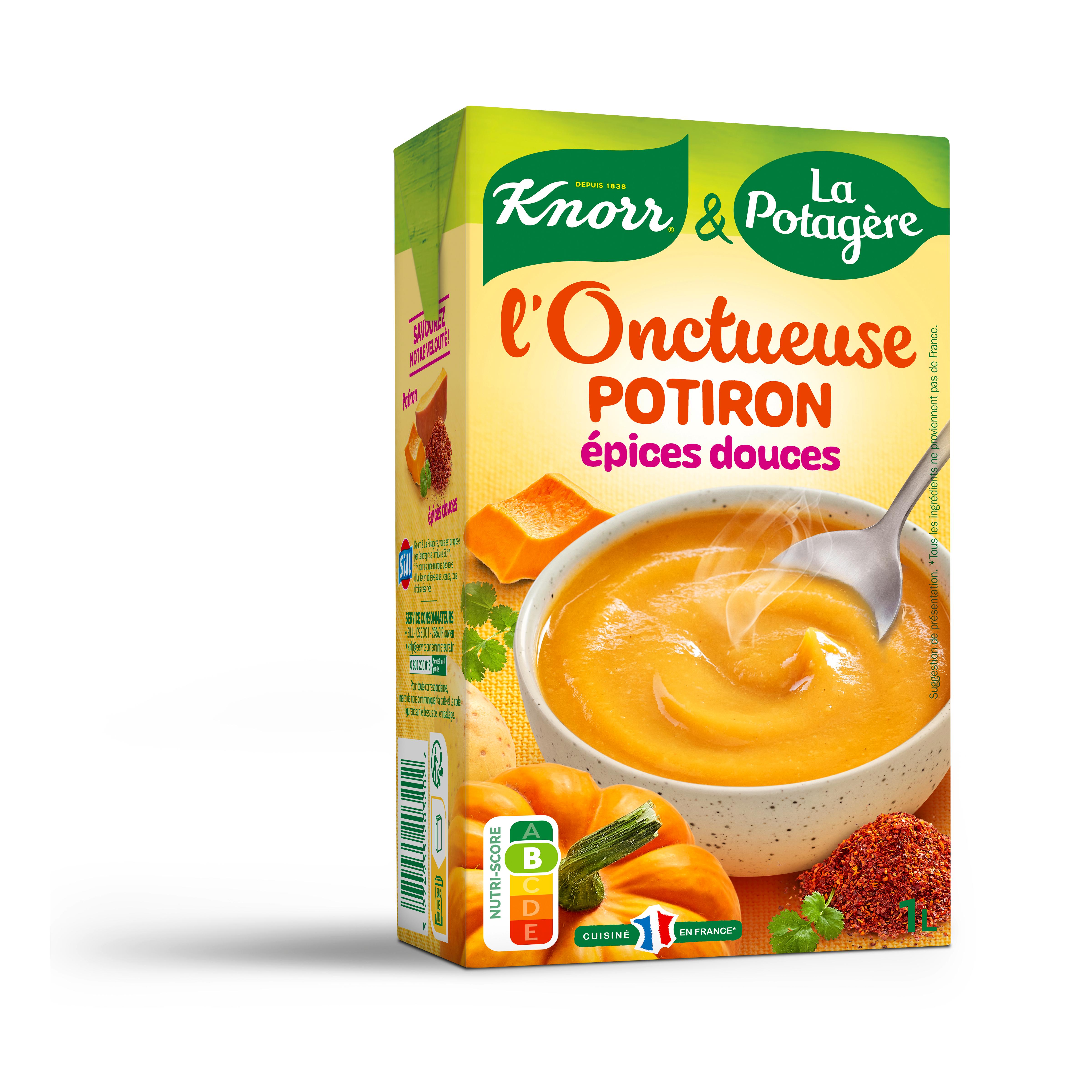 KNORR & LA POTAGERE Soupe liquide l'Onctueuse au potiron et épices douces 4 portions 1l