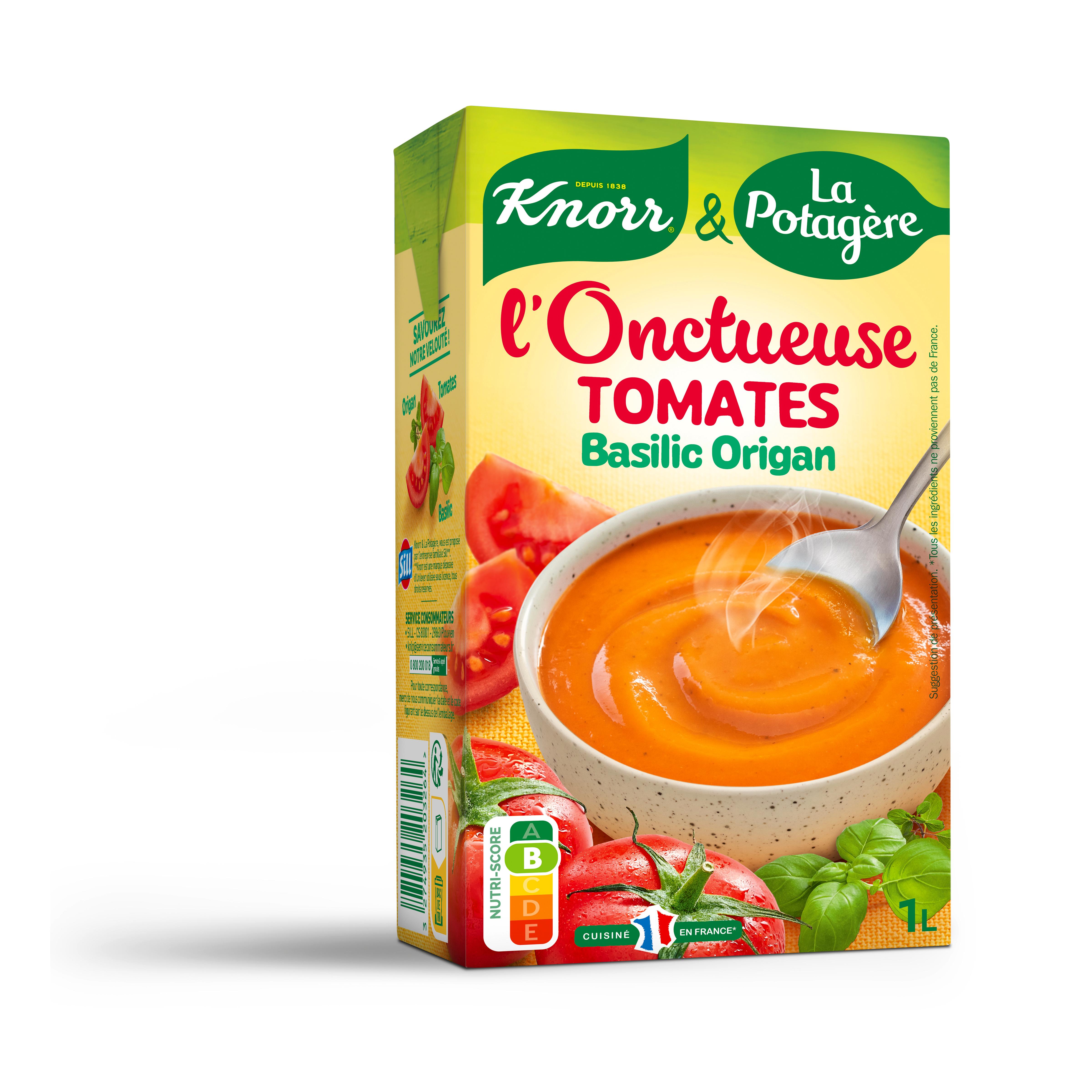 KNORR & LA POTAGERE Soupe liquide l'Onctueuse à la tomate basilic et origan 4 portions 1l