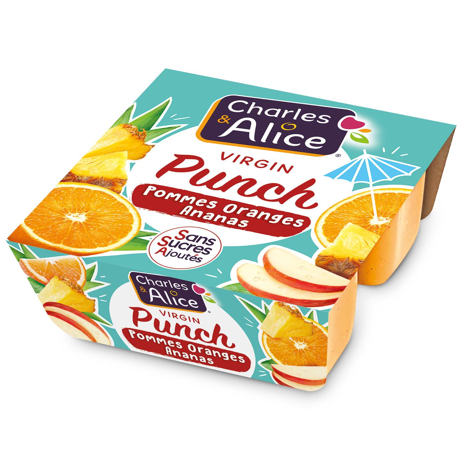 CHARLES & ALICE Virgin punch pommes oranges ananas sans sucres ajoutés 4x97g