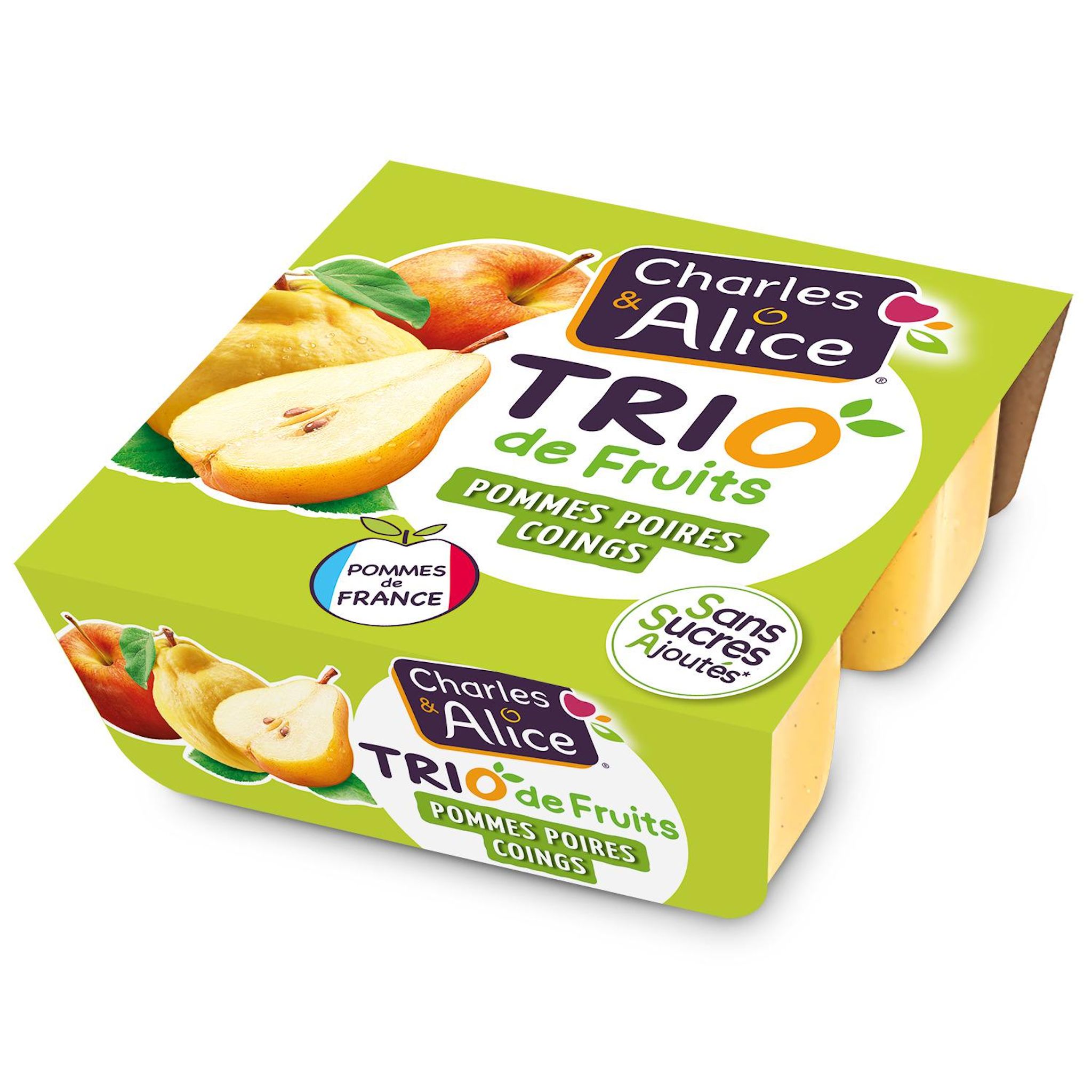 CHARLES & ALICE Trio de fruits pommes poires coings 4x100g