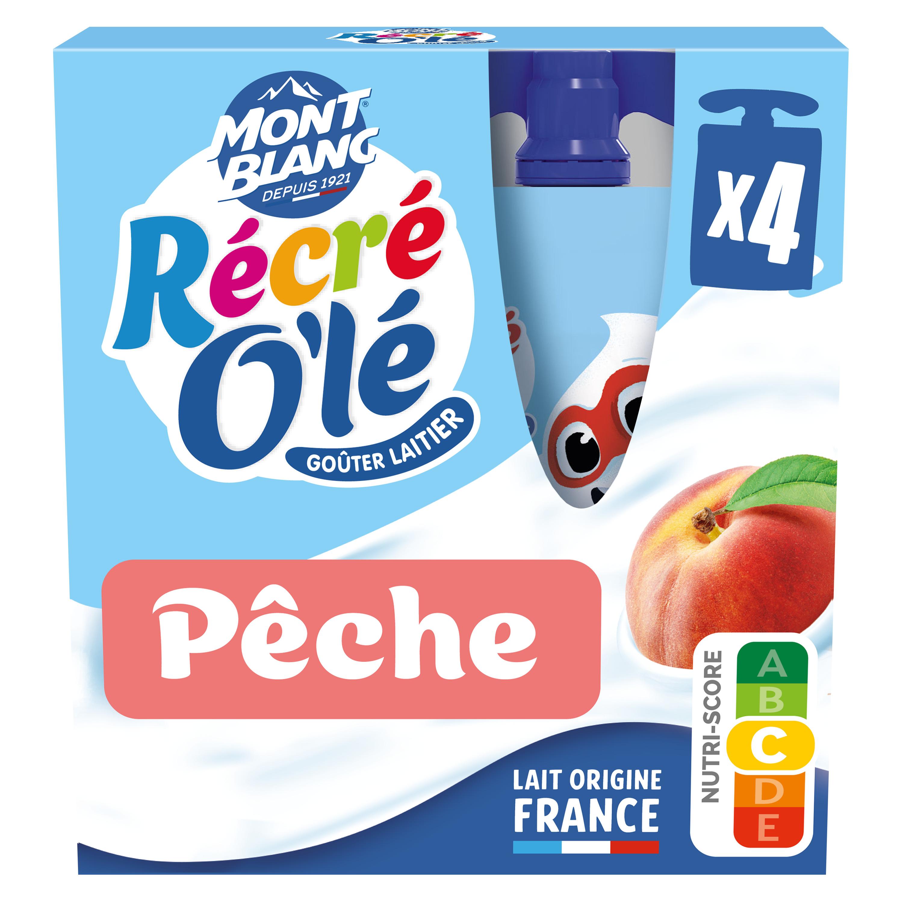 RÉCRÉ OLÉ Goûter laitier en gourde saveur pêche 4x85g