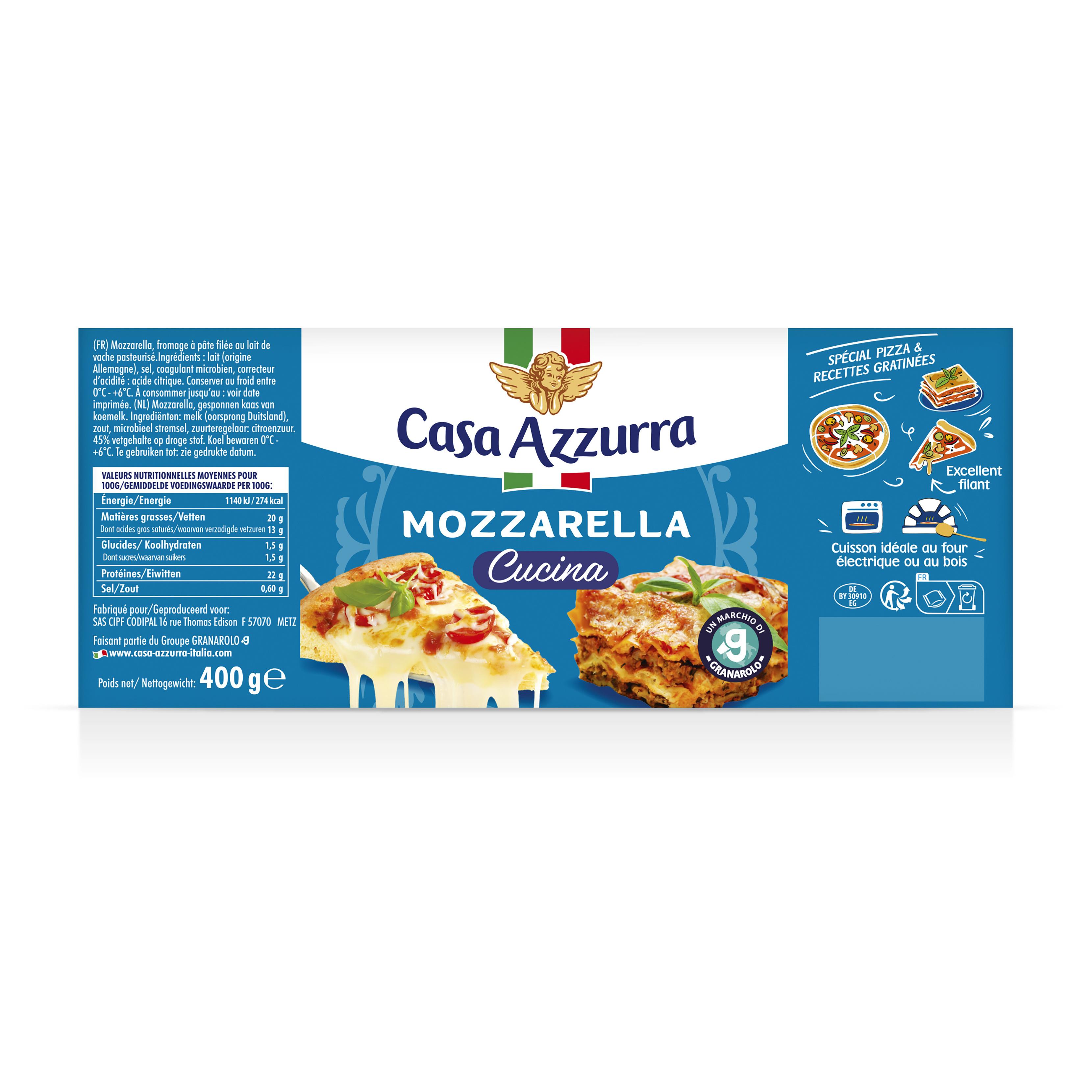 CASA AZZURRA Mozzarella en bloc spécial cuisine 400g