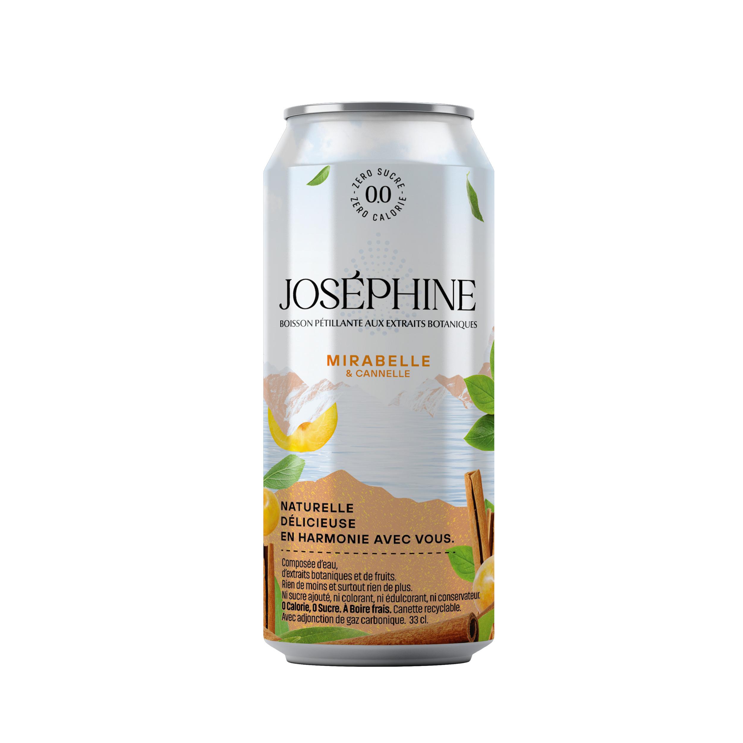 JOSEPHINE Boisson pétillante saveur mirabelle et cannelle sans sucre boîte 33cl