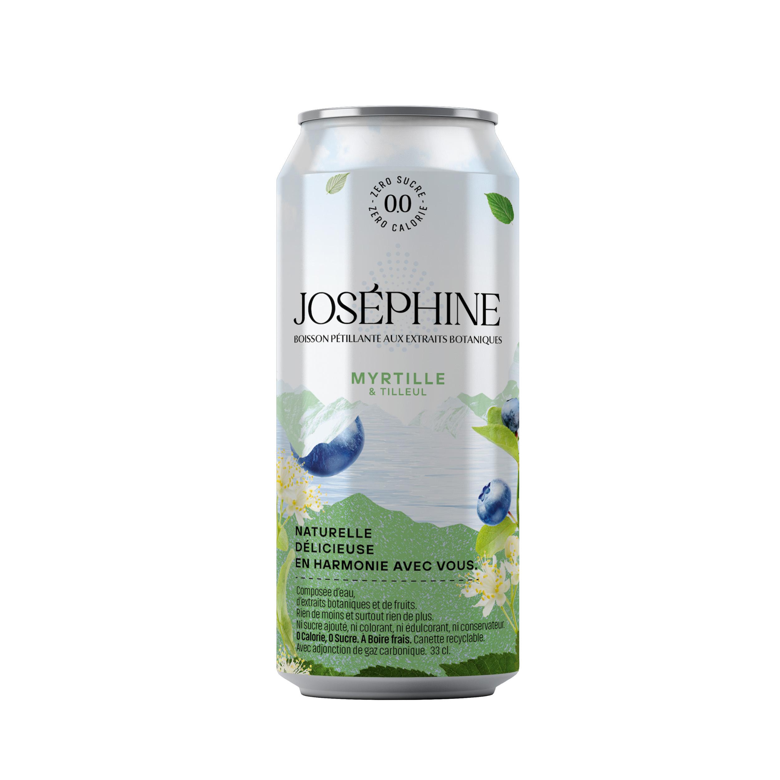 JOSEPHINE Boisson pétillante saveur myrtille et tilleul sans sucre boîte 33cl
