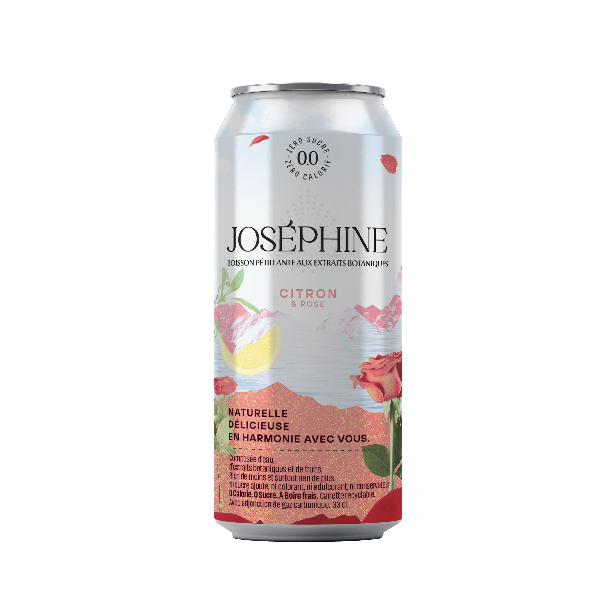 JOSEPHINE Boisson pétillante saveur citron et rose sans sucre boîte 33cl