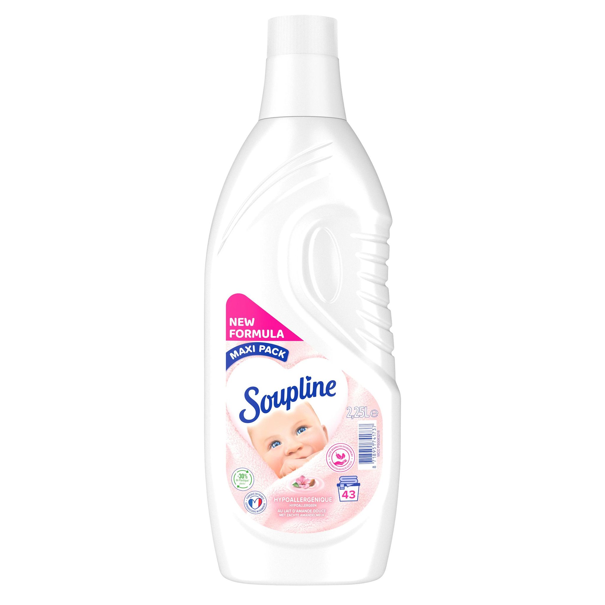 SOUPLINE Adoucissant dilué hypoallergénique lait d'amande douce 2,25l