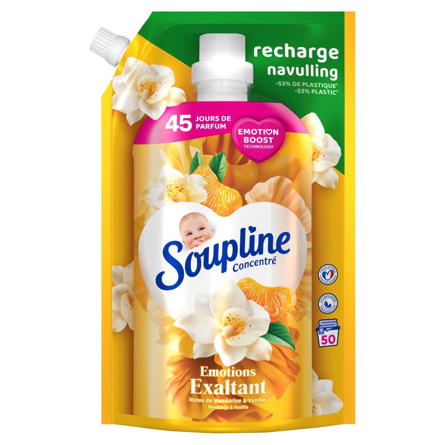 SOUPLINE Adoucissant liquide ingrédients naturels vanille 45 lavages 1l