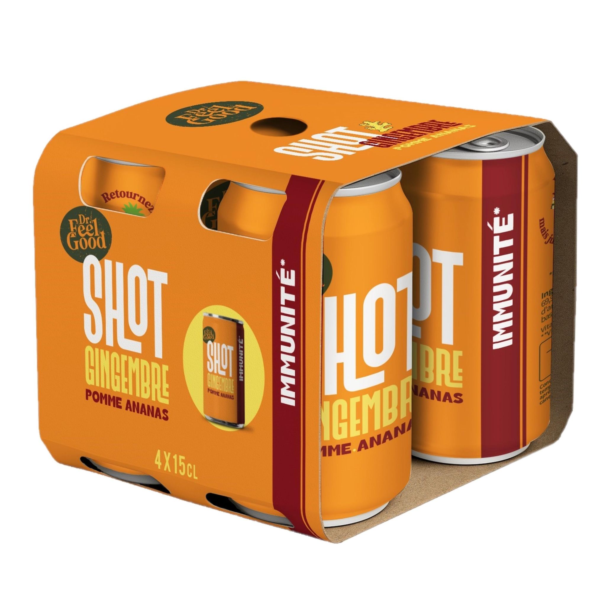 DR FEEL GOOD Shot Immunité Boisson gingembre pomme ananas boîtes 4x15cl