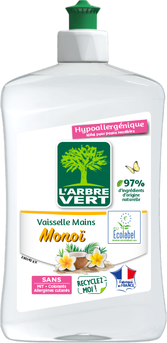 L'ARBRE VERT Liquide vaisselle hypoallergénique monoï ecolabel 500ml