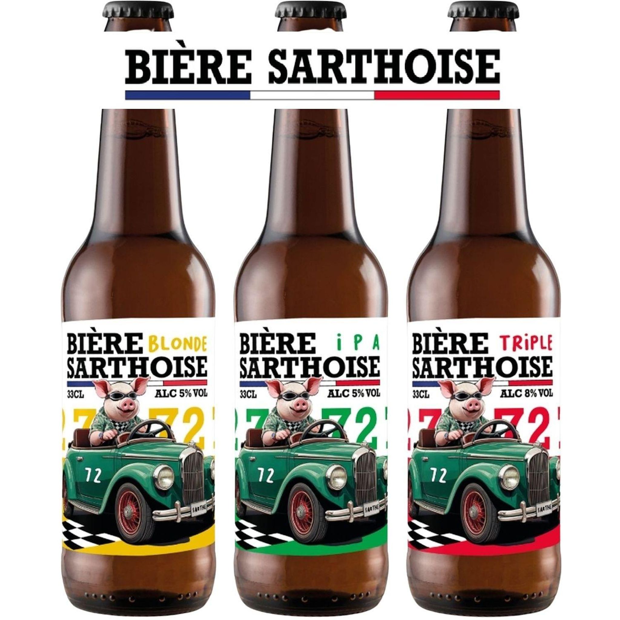 BIERE SARTHOISE Bière blonde 5%, IPA 5% et triple 8% 3x33cl