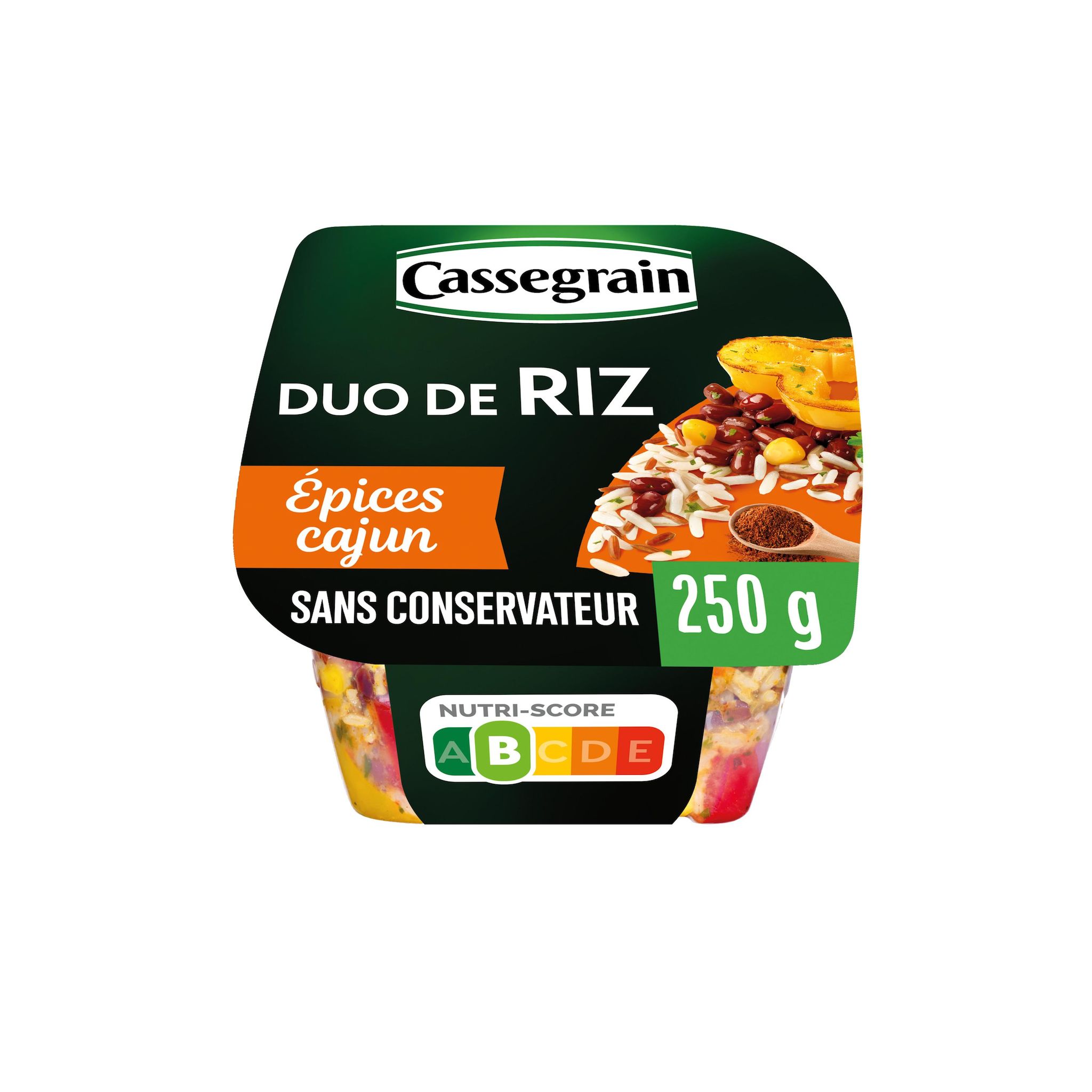 CASSEGRAIN Duo de riz poivrons haricots rouges épices cajun 1 part 250g